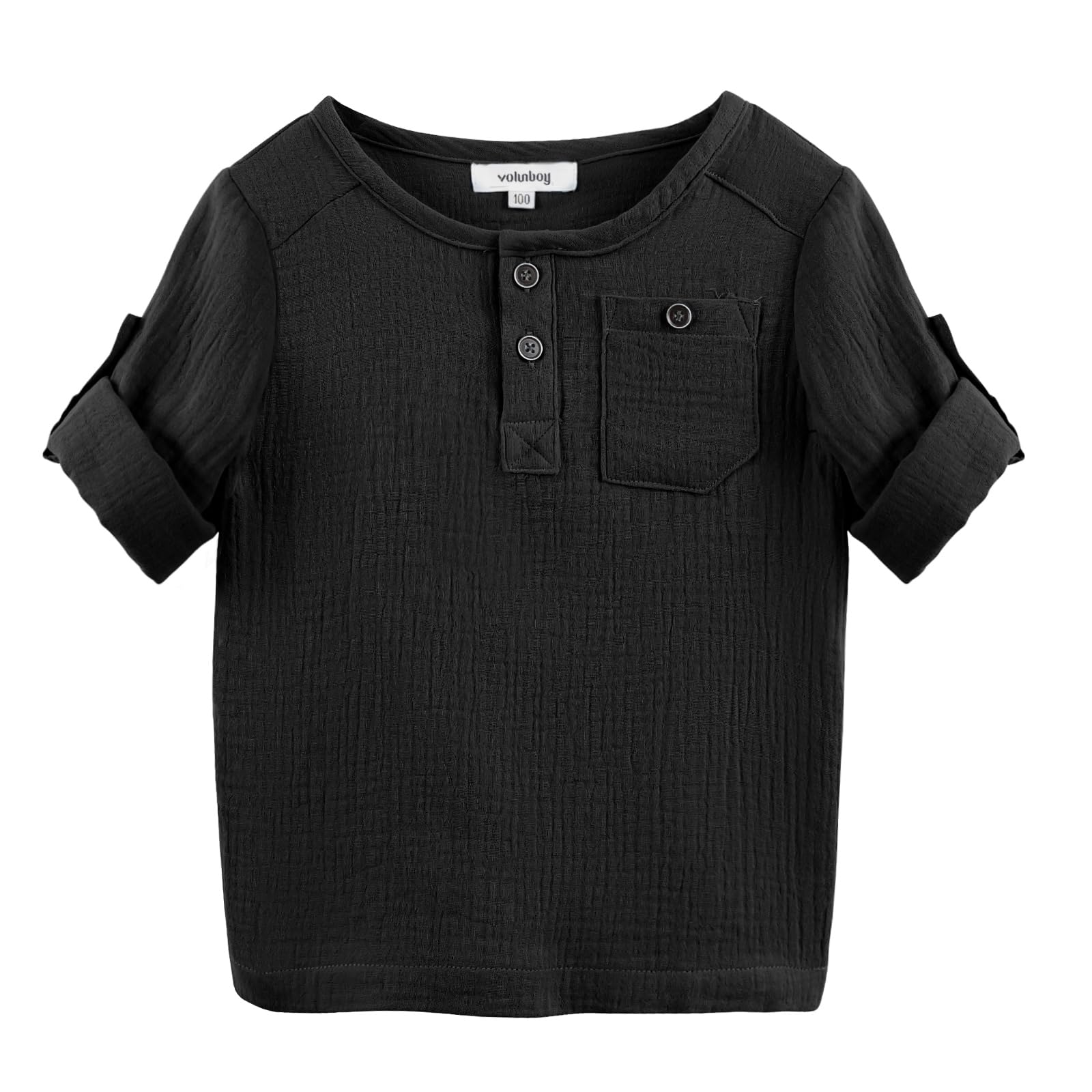 Volunboy Niño Camiseta de Manga Larga con Cuello Henley y Corte Recto, Algodón Ligero Button Down Camiseta Top con Bolsillo 1-5 Años