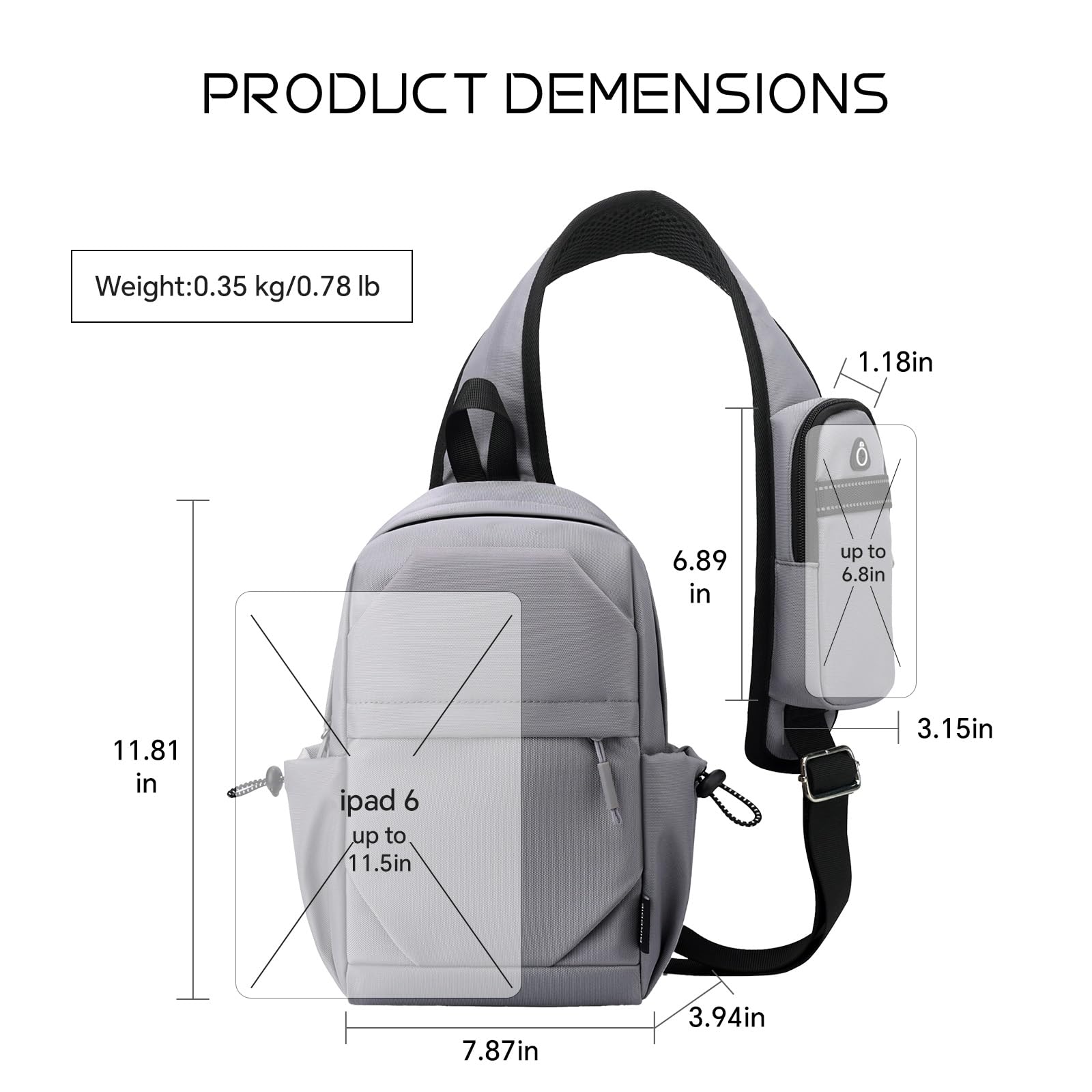 Sac à bandoulière avec bandoulière réglable pour les voyages, la randonnée, le shopping, les loisirs et le sport