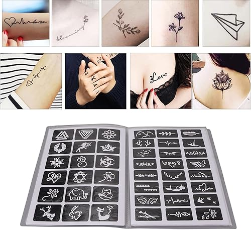 Miniatura 3 de 19 hojas de plantillas de tatuaje, plantillas de tatuaje impermeables temporales reutilizables con purpurina para arte corporal (12.2 x 9.1 in)  más