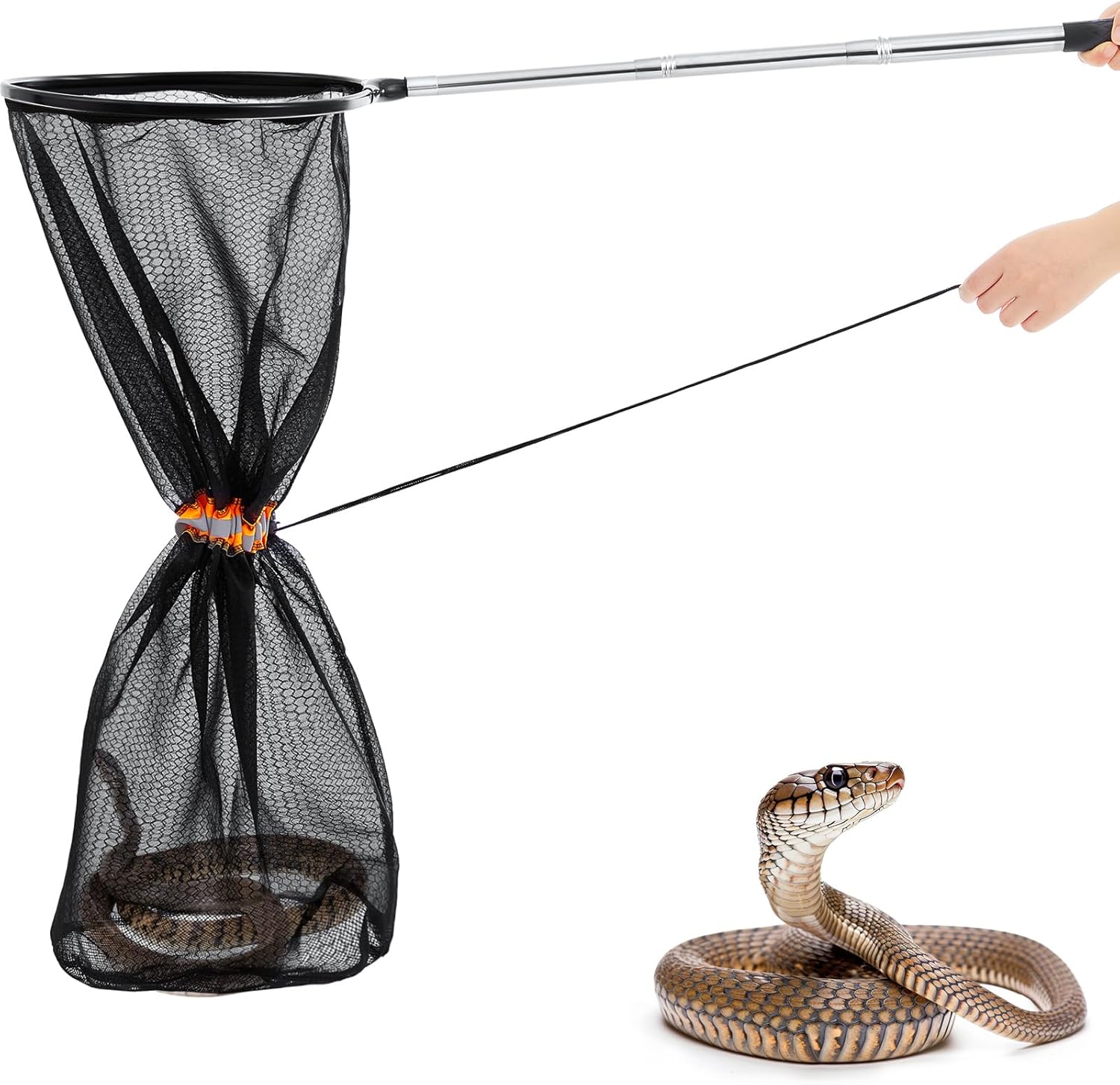 Qualirey Snake Catcher Net Rattlesnake Grabber Snake Grabber Tool Snake Handling Tools Telescopic Pole Stick with 16.2”-27.6” Handle and 11.8” Net Opening for Reptile Catch Snake Removing Catching