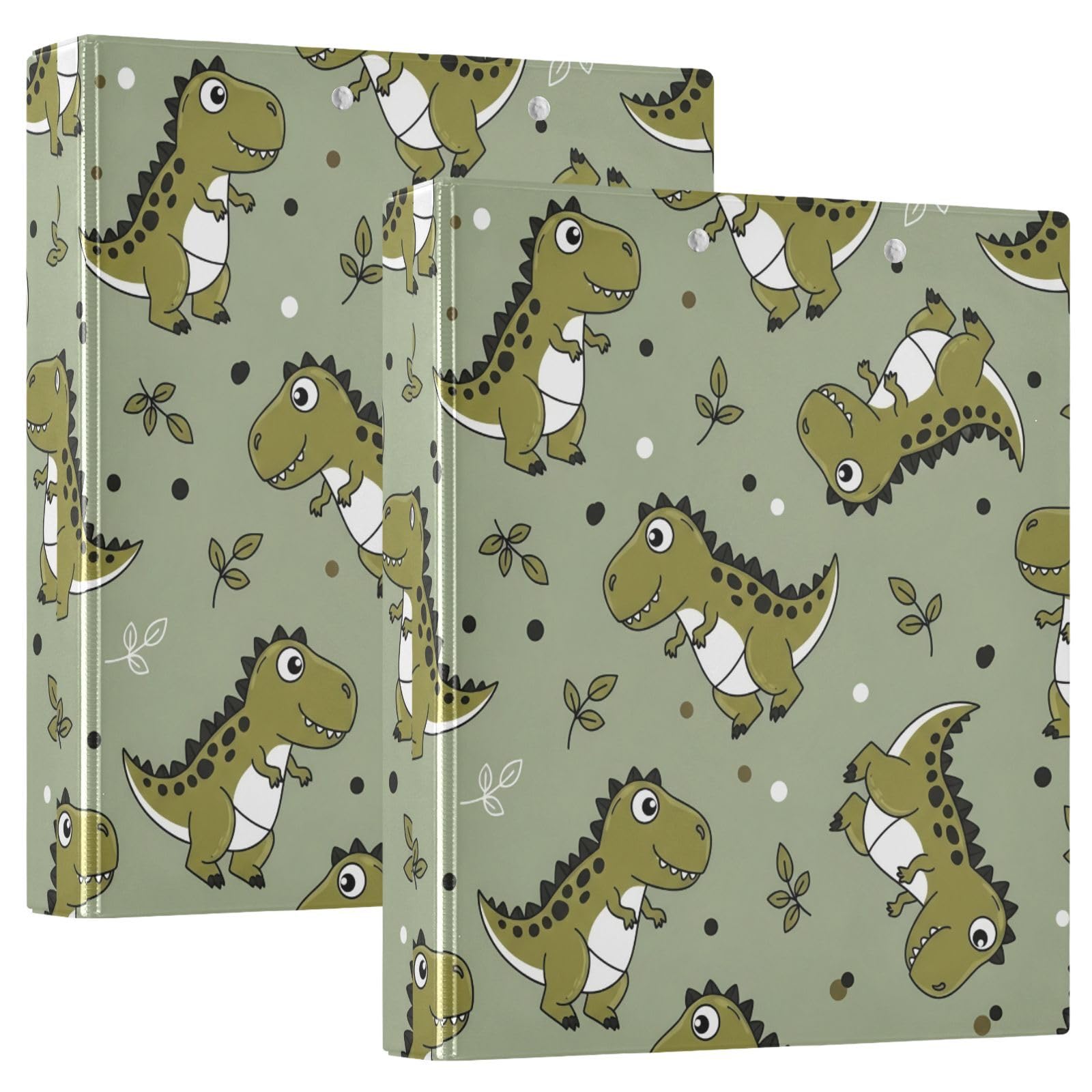 Dinorsaur - Raccoglitori a 3 anelli, 3,8 cm, decorativi, rotondi, con clip in metallo, formato A4, organizer per casa e ufficio, confezione da 2