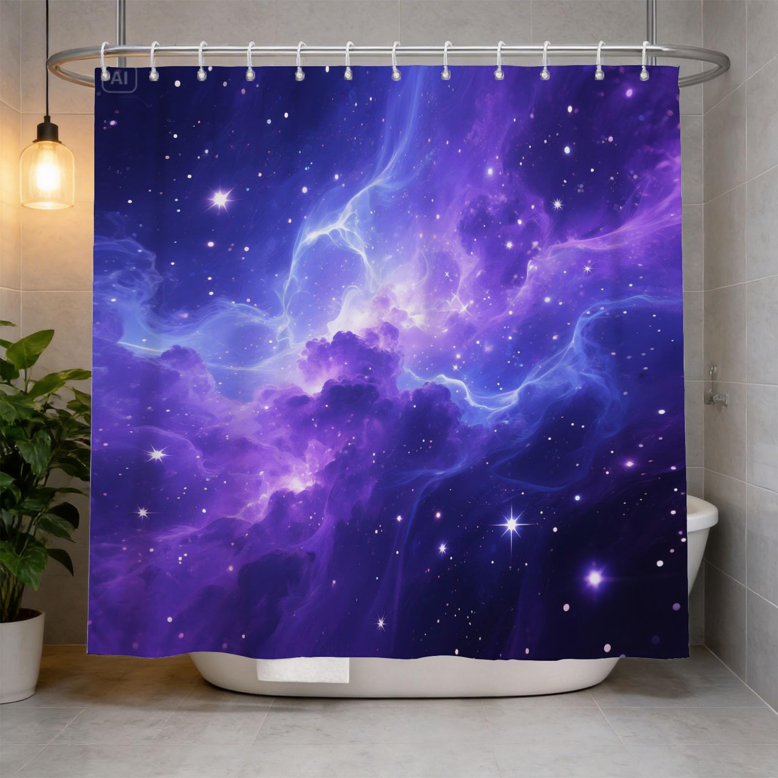 Hongduo 3D Dreamy Nebula Shower Curtain for Stalls Bathtubs Glowing Cosmic Bathroom Decor Shower Curtain Set Polyester Fabric Waterproof 180x180cm/71X71 Inch with Hooks