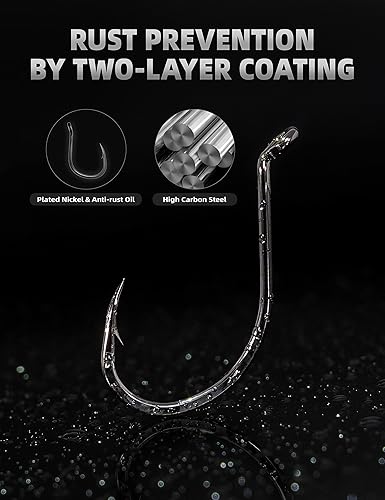 Miniatura 7 de BLUEWING Anzuelos de cebo vivo doblados, ganchos de punto de corte, ganchos de acero de alto carbono, ganchos de pescado extra afilados para pesca