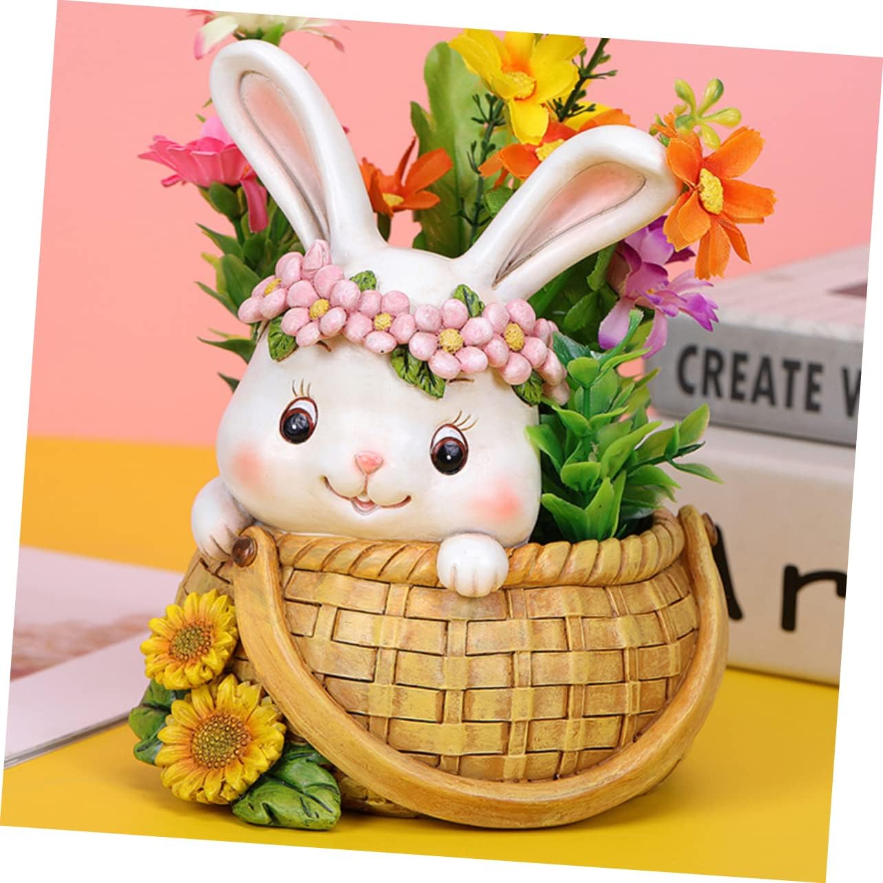 Kisangel Charming Rabbit Statue Planter Bonsai Succulent Pot Details for Indoor/