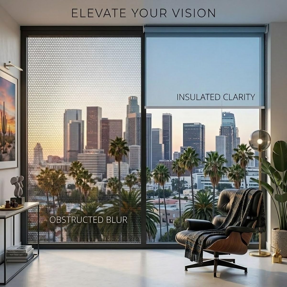 Rideau Enrouleur Thermique Transparent, Film Vitrage Miroir Unidirectionnel, Store Anti-Éblouissement sans Trou Ni Vis, Protection UV Chaleur Adhésive Salon Appartement