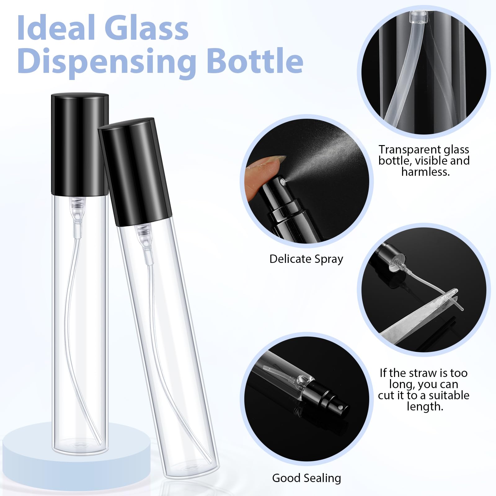 Yinder Parfümzerstäuber, nachfüllbar, leere Parfümflasche für Parfüm, Nebel, Glas, Sprühflaschen, transparent, tragbar, Duftflasche für Reisen, Schwarz, 15 ml, 25 Stück