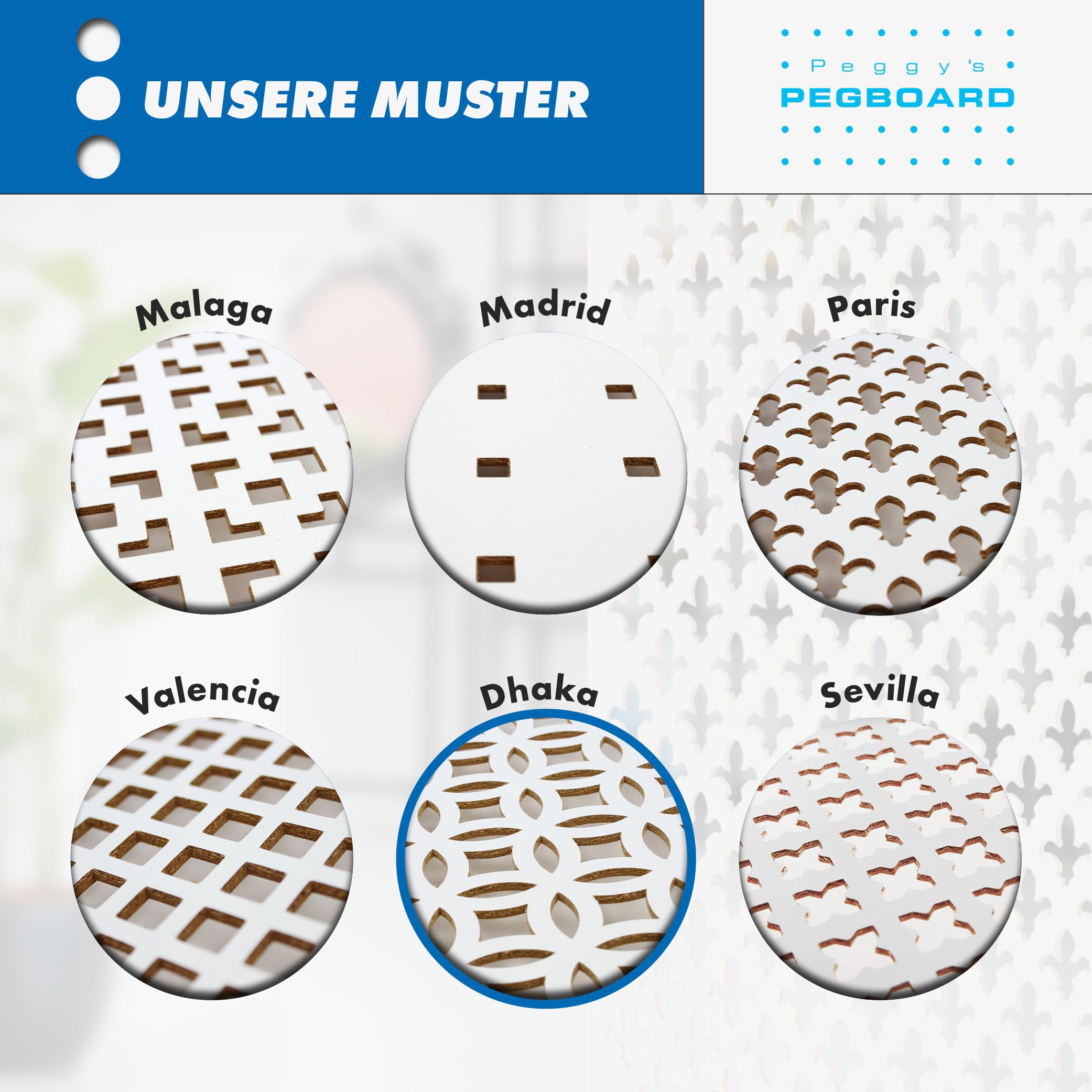 PEGBOARD - Dhaka Lochwand 122 x 61 x 0,3 cm MDF Holzplatte weiß lackiert Heizkörperverkleidung, Türfüllung, Paravent oder Lüftungsgitter (Einzelpack 1x Lochwand)