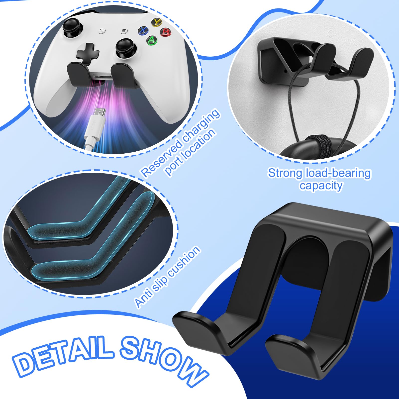 Soporte Mando Pared, Soporte para Controlador de Juegos, Universal Gancho Pared para Mandos Xbox/PS4/PS5/Switch y Auriculares, Accesorios Gaming, 3 Piezas