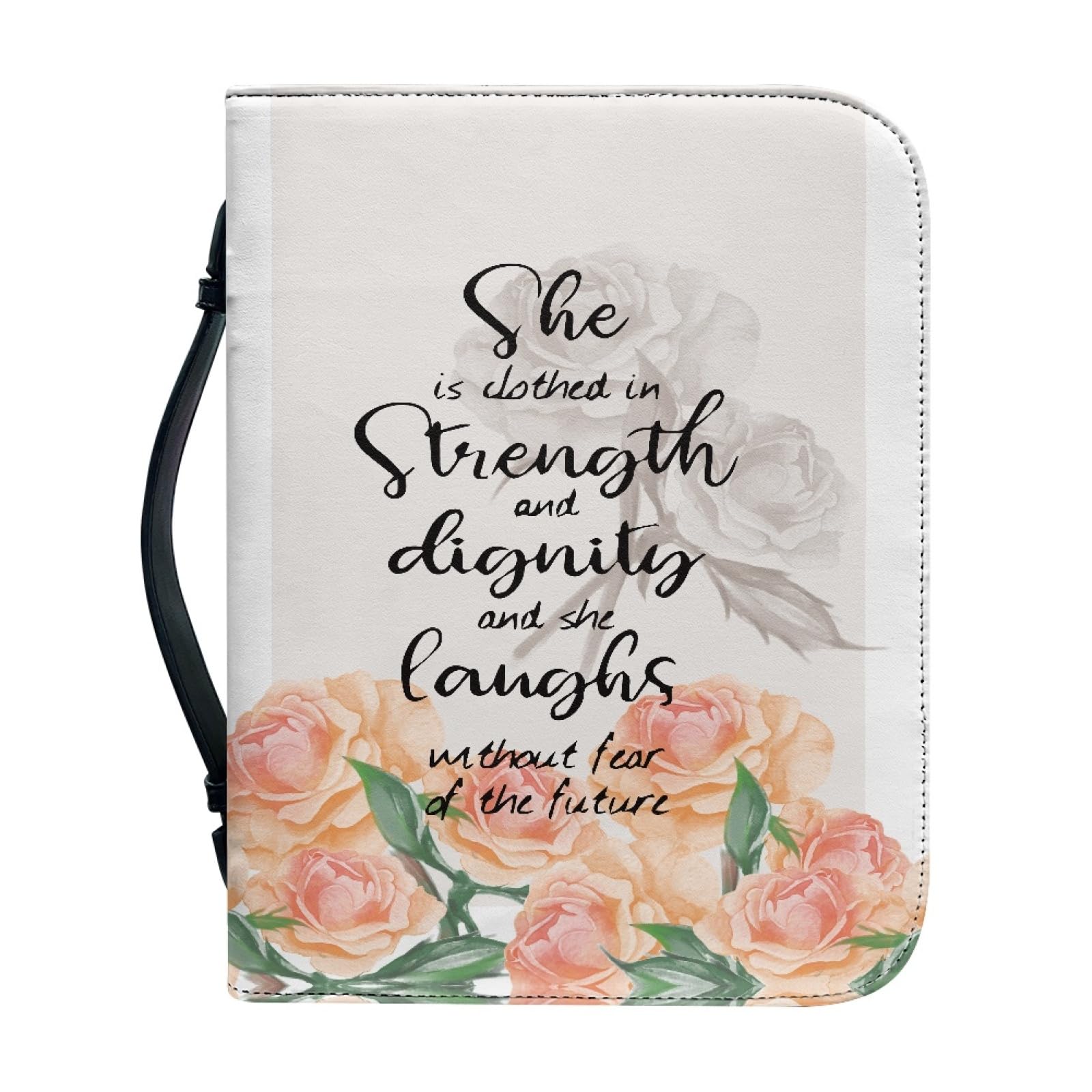 Dajingkj Bible Cover with Zip Large Leather Bible Covers Women's Flowers Bible Bag Women's Bag Bible Book Church Handbags, Yellow Rose, Medium