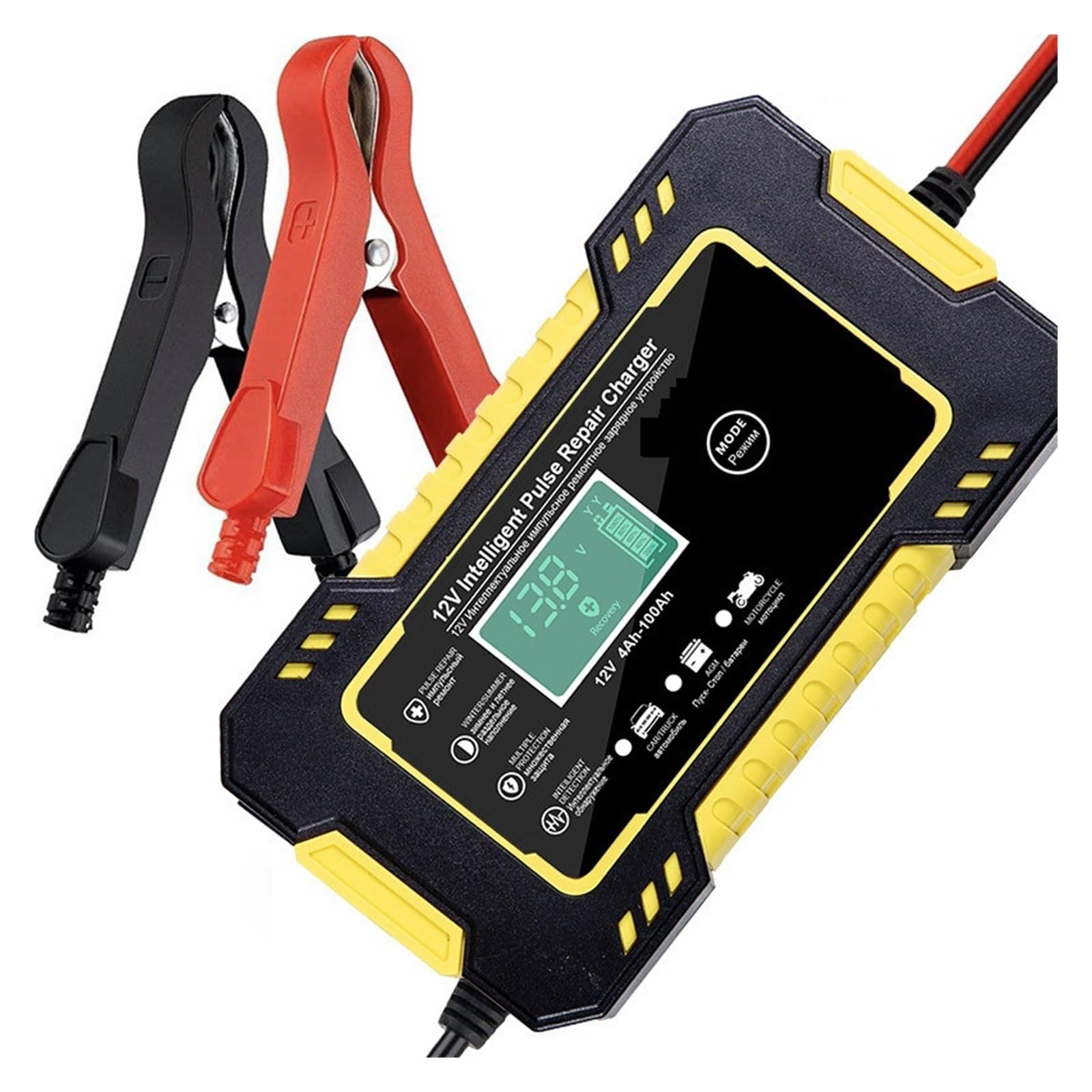 6A 12V Cyfrowa Ładowarka Samochodowa W Pełni Automatyczna Opłata Za Naprawę Do Samochodowej Ładowarki Motocyklowej Wydajne Szybkie ładowanie(Yellow)