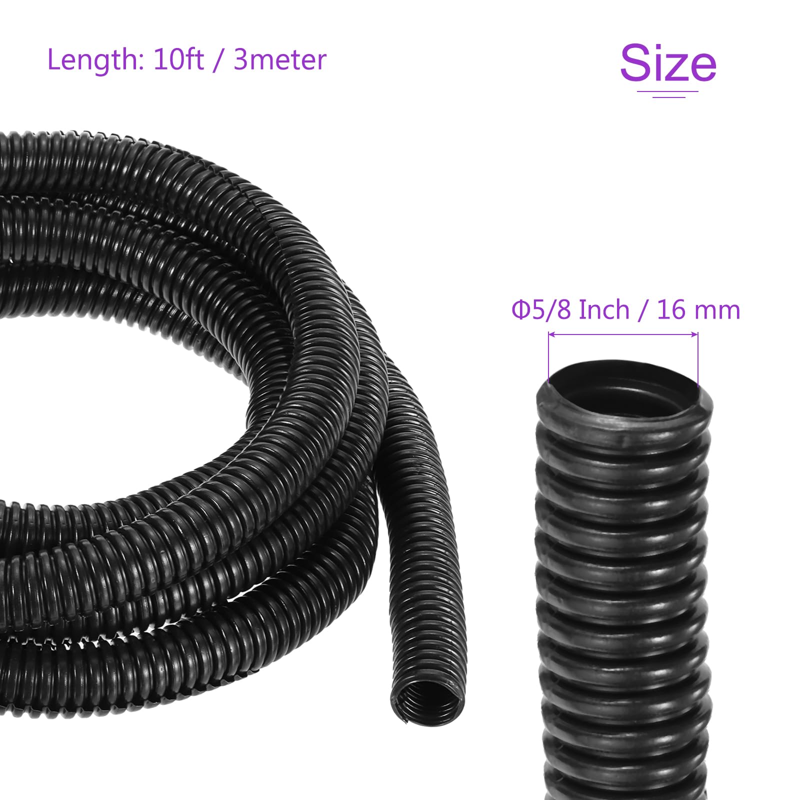 DMiotech 3meter Wire Loom Split Tubing 16mm, Cord Protectors from Pet Flexible Conduit Cable Management for Office, Home, Garden, Black - Image 3