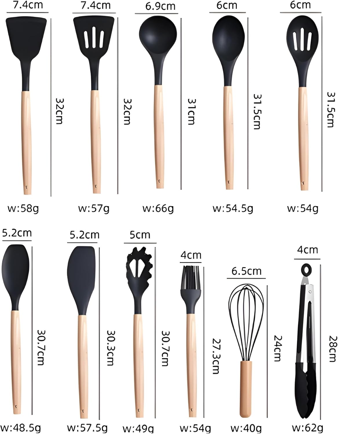 19 - Piece Kitchen Utensil & Knife Set with Stand – Silicone Tools (Spatula, Tongs, Ladle, Scissors) + 5 Sharp Knives, Cutting Board & Storage Black – Non-Stick, BPA-Free (Black Color)