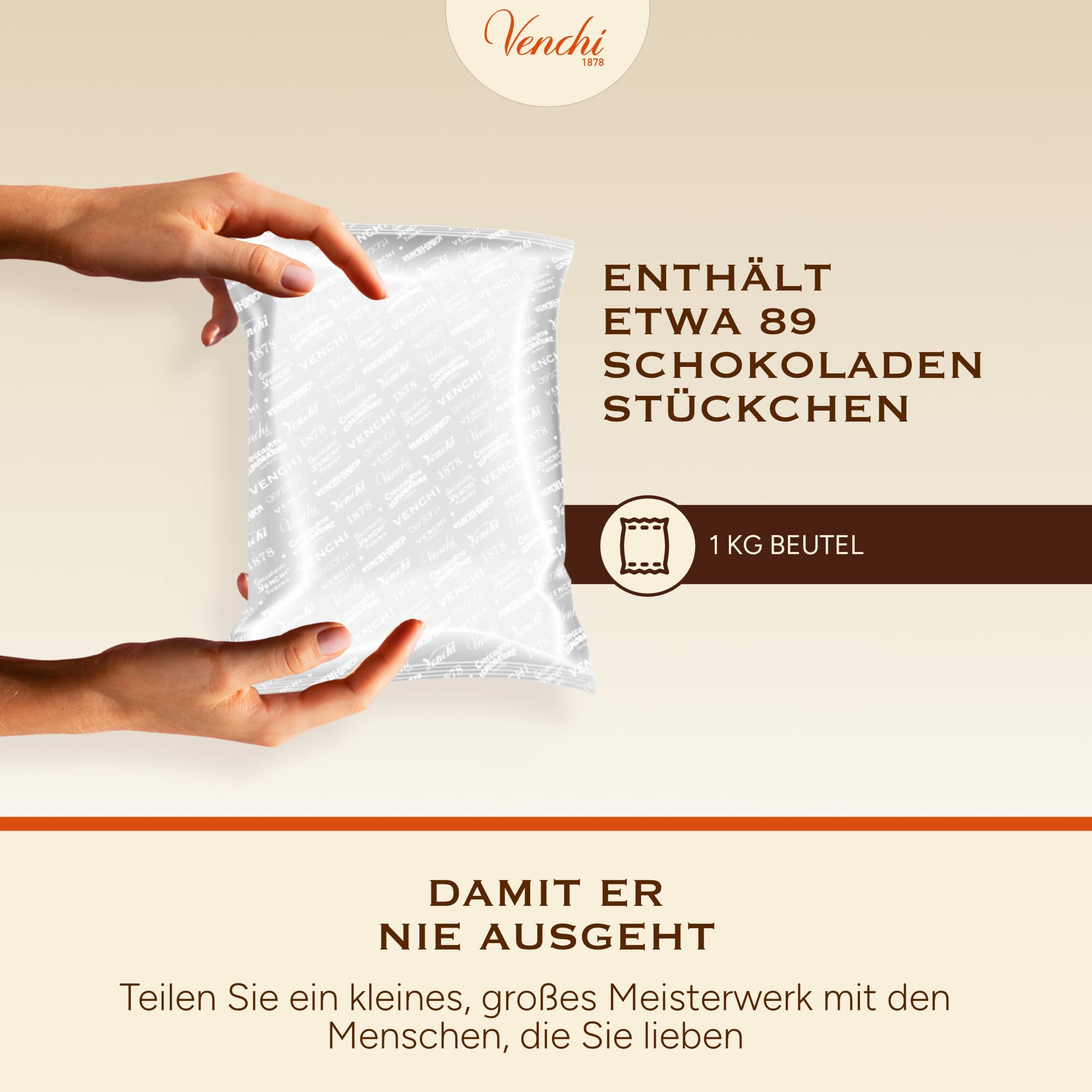 Venchi - Cremini 1878 - Dreischichtige Pralinen mit Milch-Gianduja und Mandelpaste, „Piemontesischer Haselnuss g.g.A.“, 1 kg, glutenfrei, ohne Farbstoffe und ohne Konservierungsmittel