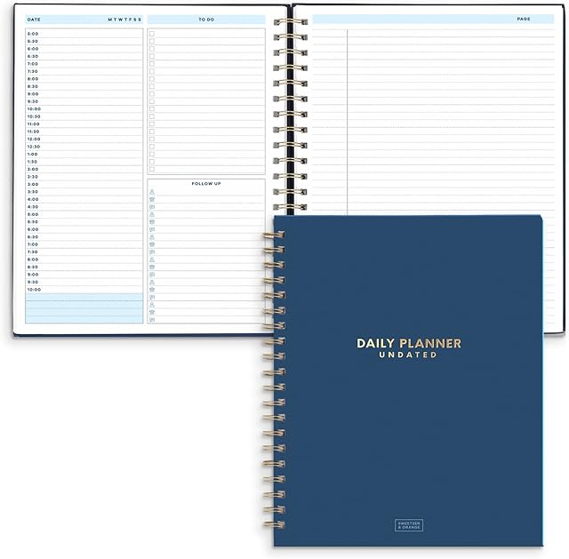 S&O Undated Daily Planner for Organization - Spiral Planner with Hourly Schedule - Daily Planner Undated Notebook - Daily To Do List Planner - Work Planner Organizer Notebook - 200 Pages, 9 x 10.75