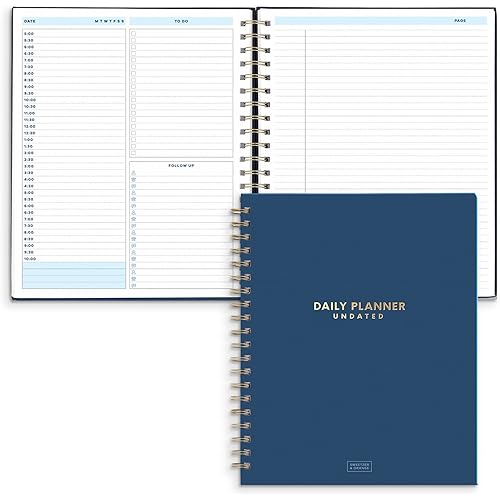 S&O Undated Daily Planner for Organization - Spiral Planner with Hourly Schedule - Daily To Do List - Work Organizer Notebook - 200 Pages, 9” x 10.75”