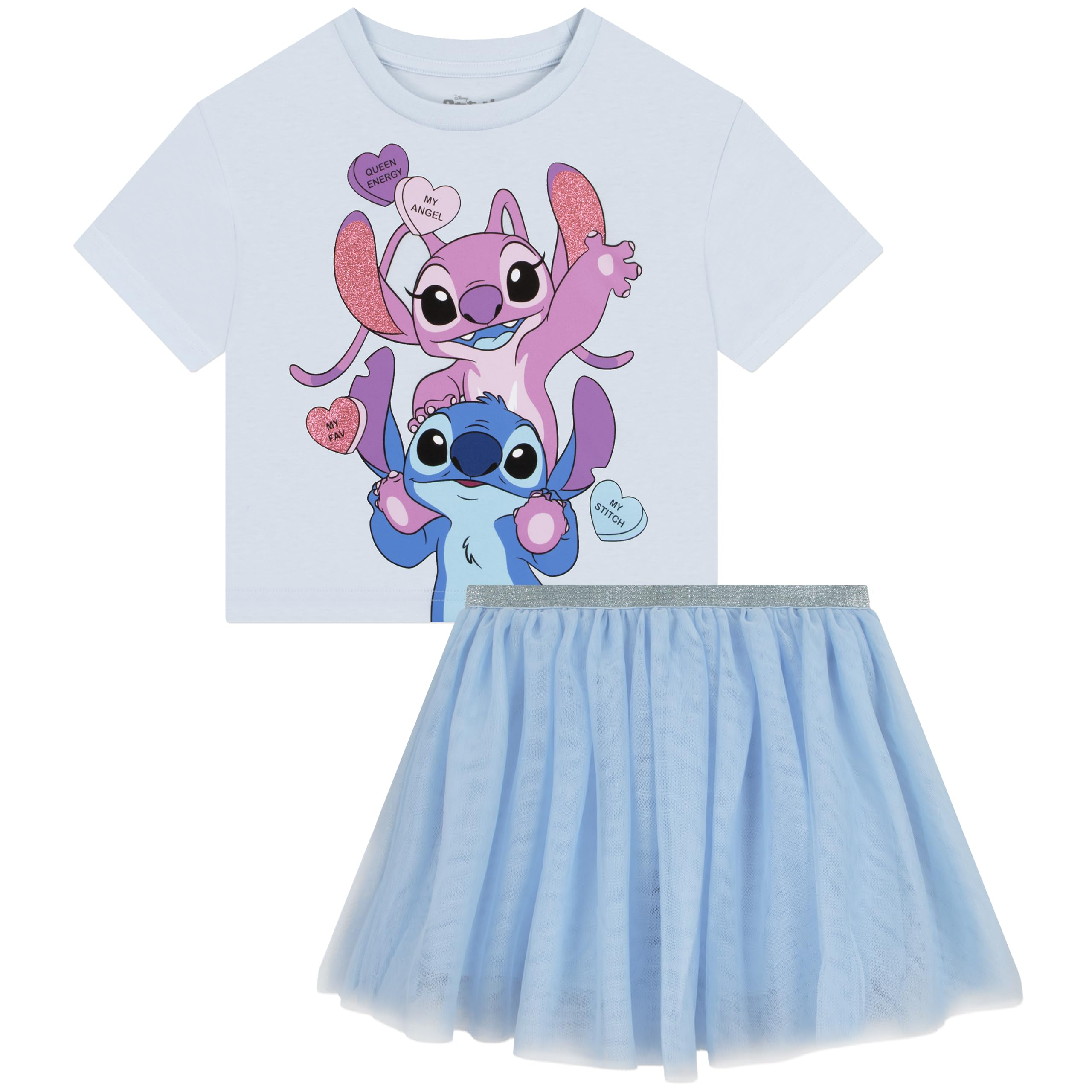 Disney Lilo & Stitch Ensemble Fille T-Shirt et Jupe, Tee Shirt Stitch avec Angel, Vetement Fille Été
