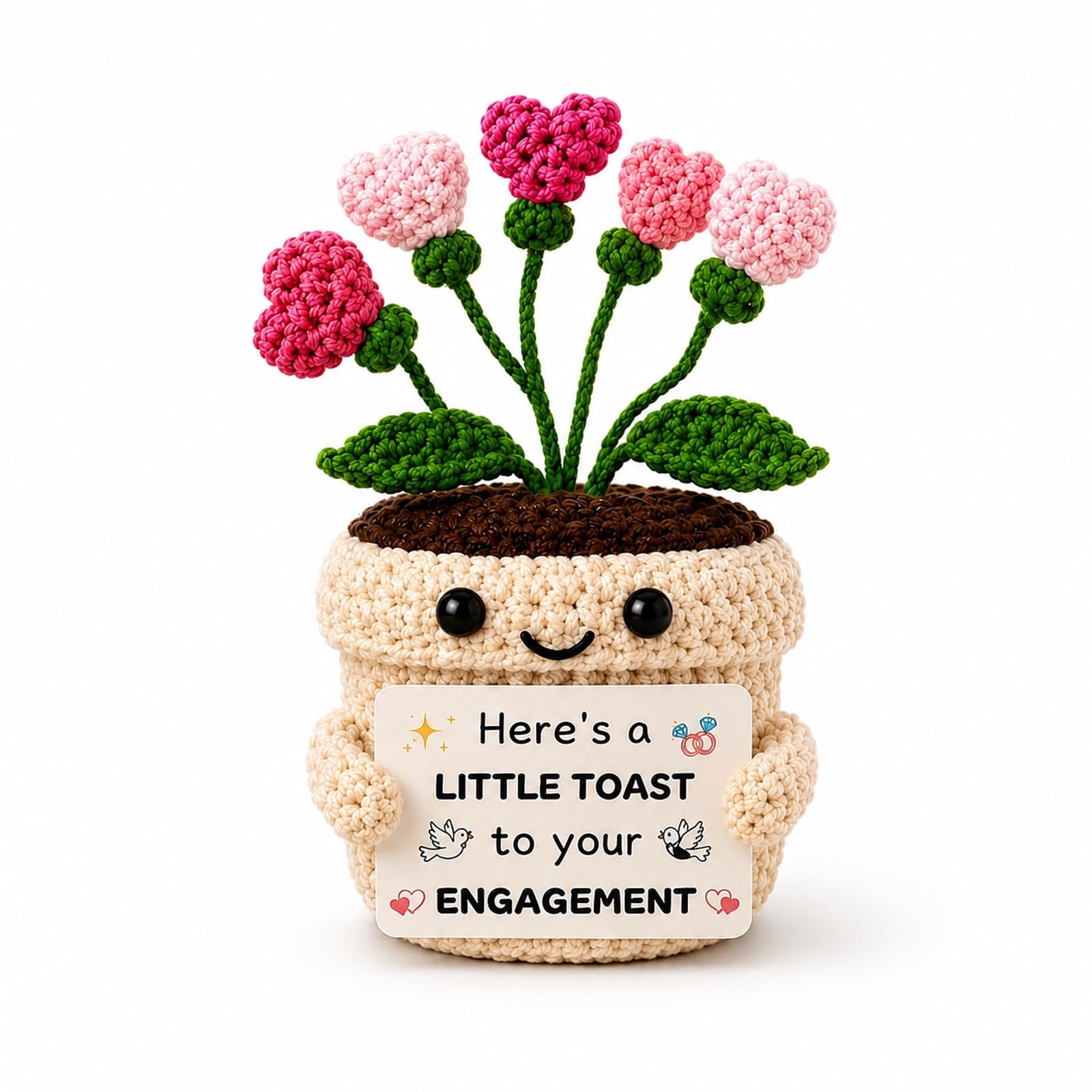 Heart Crochet Flowers Engagement Gifts for Couples Handmade Keepsake Pot