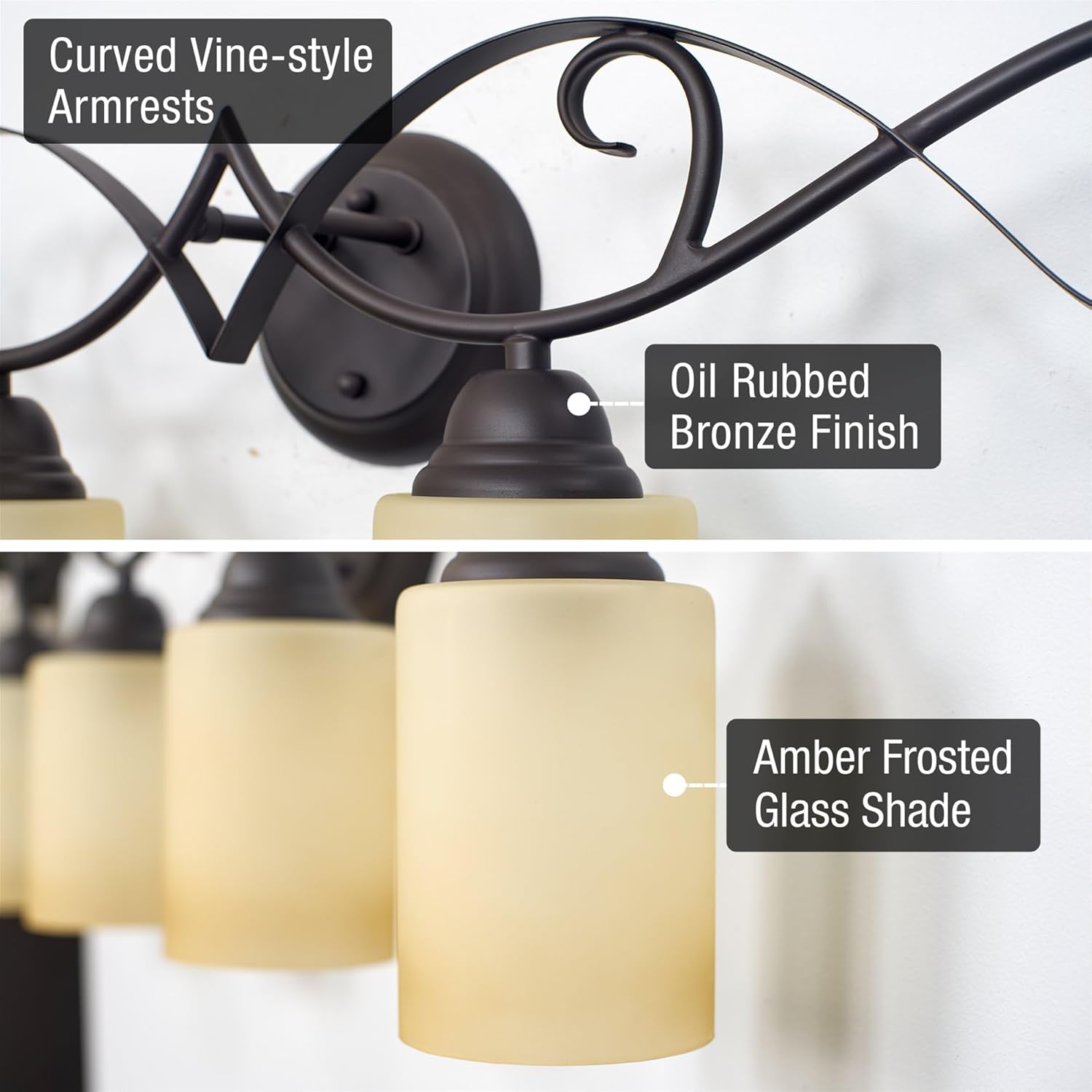 Kira Home Villa 31" Traditional 4-Light Vanity/Bathroom Light + Amber Frosted Glass Shades, Oil Rubbed Bronze Finish