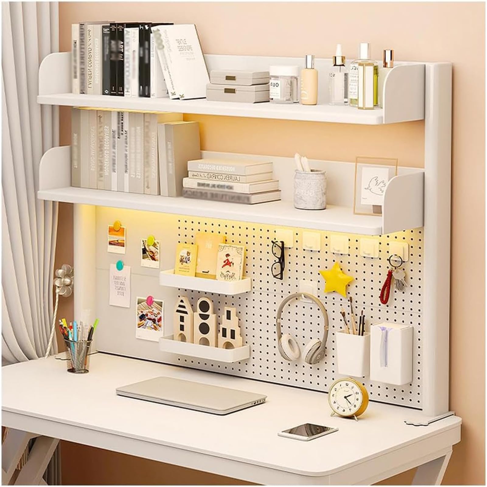 Klemmbare Schreibtisch-stecktafel-Regal, Büro Computer Schreibtisch Zubehör Organizer Schreibtischregal mit 2 Ebenen, Desktop Organizer für Zuhause Büro oder Wohnheim (80 cm)