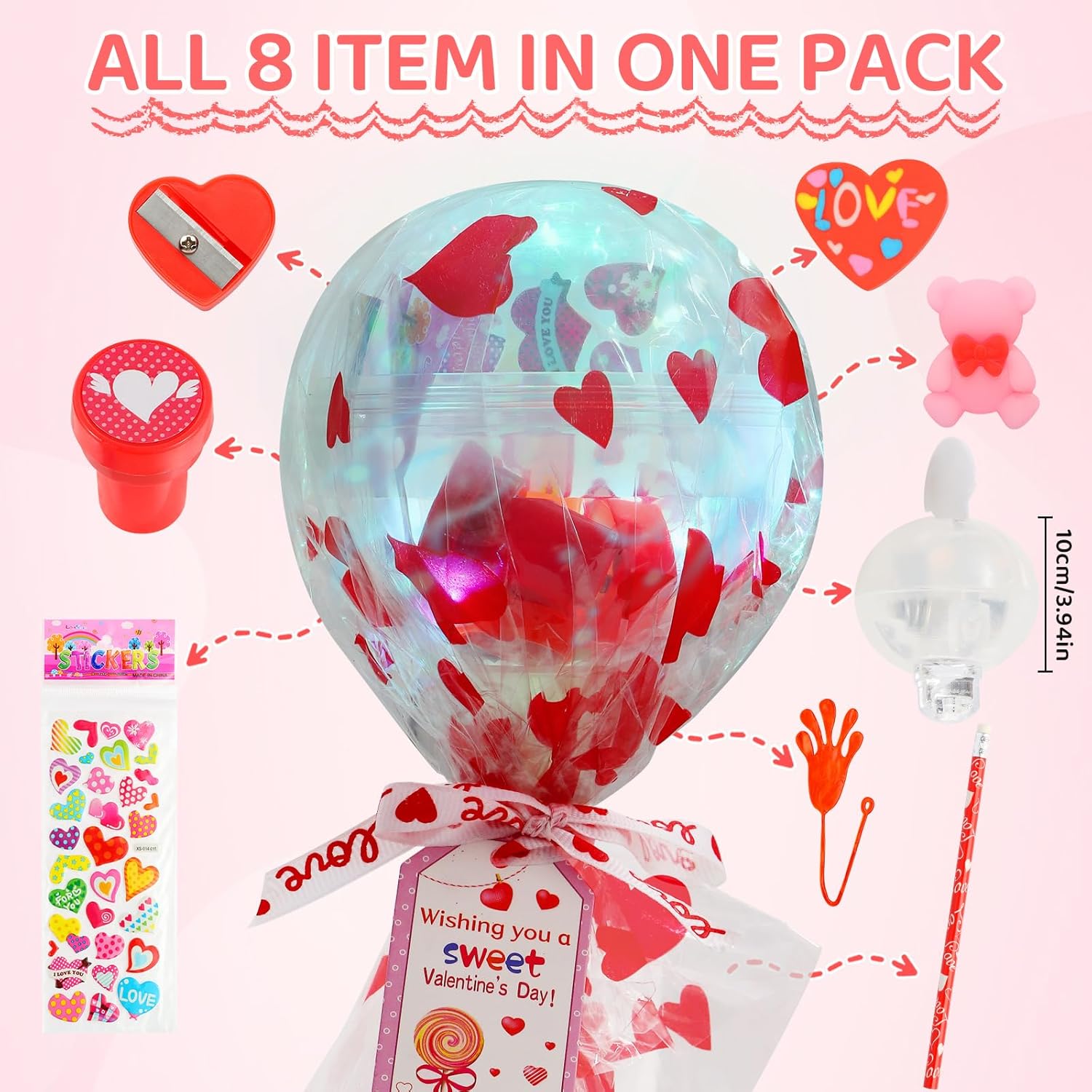 LiYiQ 24Pack Valentines Day Gifts Student Stationery Gifts from Teacher Giant Lollipop with Gift Cards, Pencils Stickers Erasers Sharpener for Classroom School Exchange Birthday Party Gift