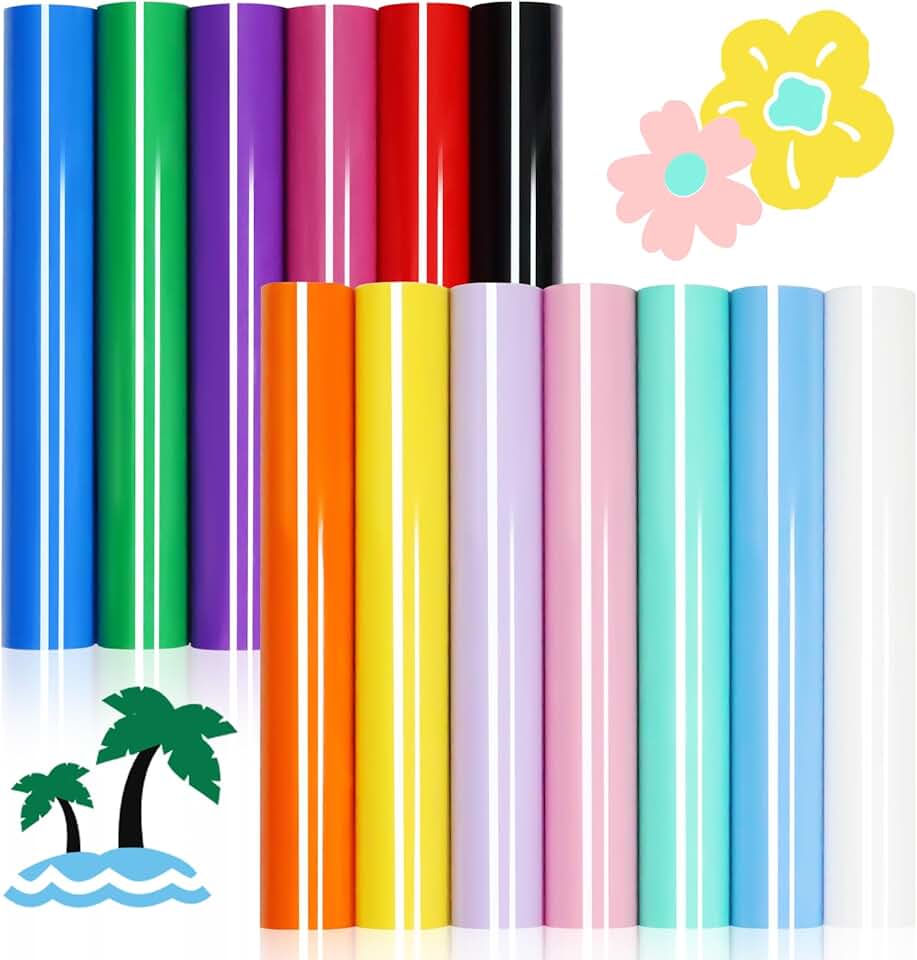 DUEUIOE Heat Transfer Vinyl 13 Pack 12"x10" PU HTV Vinyl Easy to Cut Iron on Vinyl for DIY T-Shirts, Clothing, Holiday Crafts & He