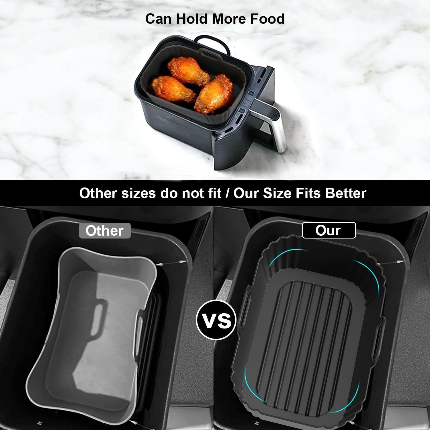 Silicone Air Fryer Liners 2 Pack for Ninja Foodi Dual AF300UK AF400UK/KCP, AF451UK, Tower, Keplin, COSORI, Russell Hobbsand, Instant for 7.6L 8L 9.5L Baskets, Reusable Airfryer Accessories - 5