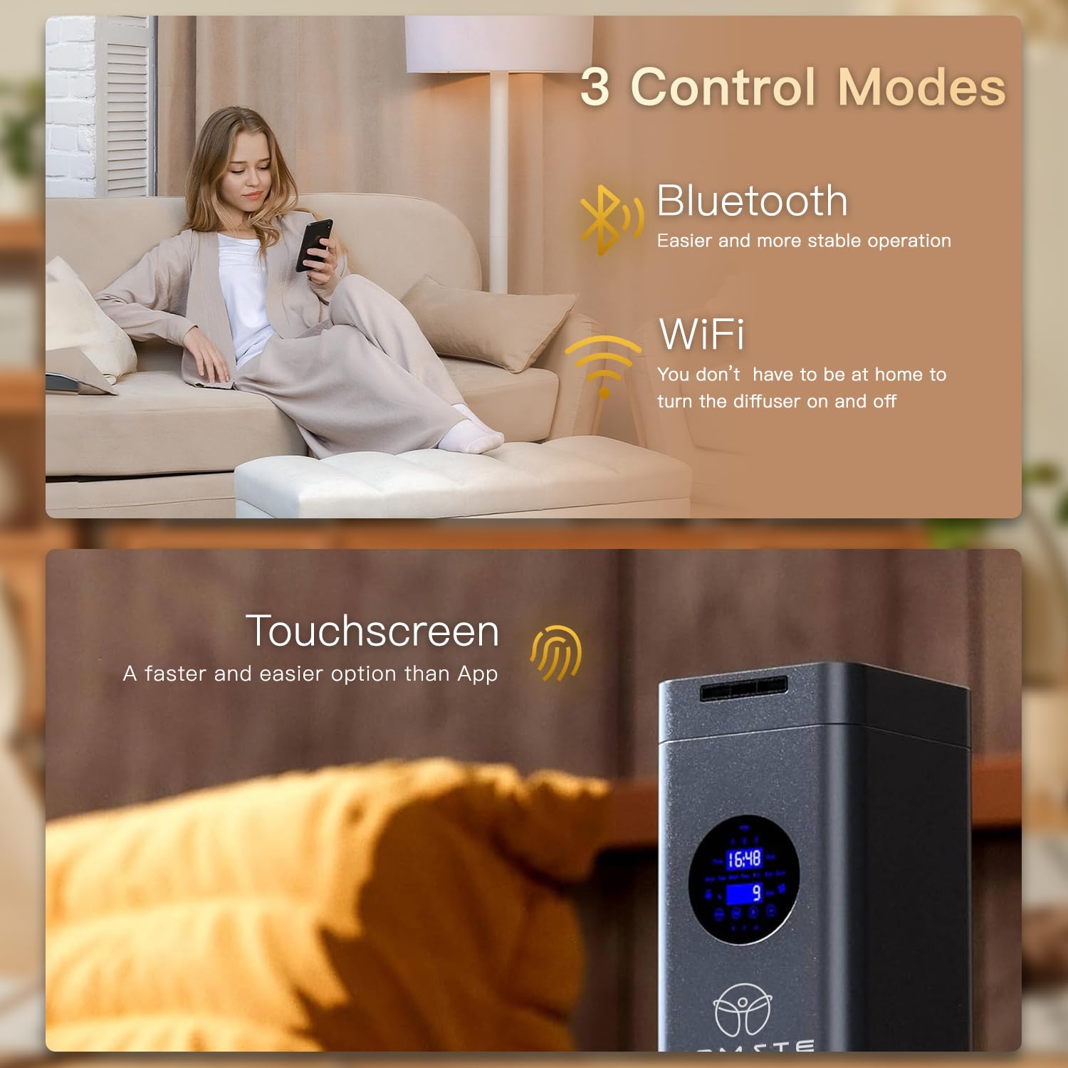 Difusor de aceite esencial de 25 pulgadas para habitación grande, difusor sin agua de 1500 ml, cobertura de 4000 pies cuadrados, tecnología de difusor de aire frío, control táctil y Bluetooth para