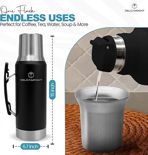 Miniatura 4 de Mate Thermal Flask Termo con tapa Tapa Vaso  Botella aislada al vacío de acero inoxidable de 1.2L (67.6 onzas), mantiene las bebidas calientes