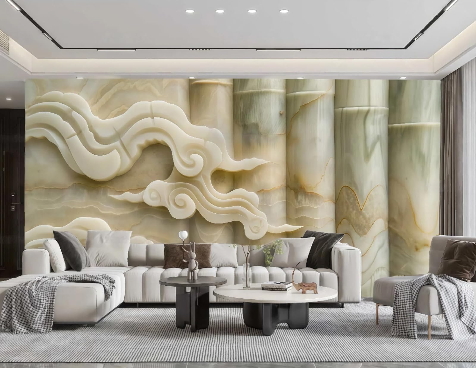 Nowoczesna tapeta ścienna jasnożółta Xiangyun kolumna jadeitowa marmurowa telewizor obraz sofa tło ściana sypialnia salon gabinet mural, 3D, 400 x 280 cm