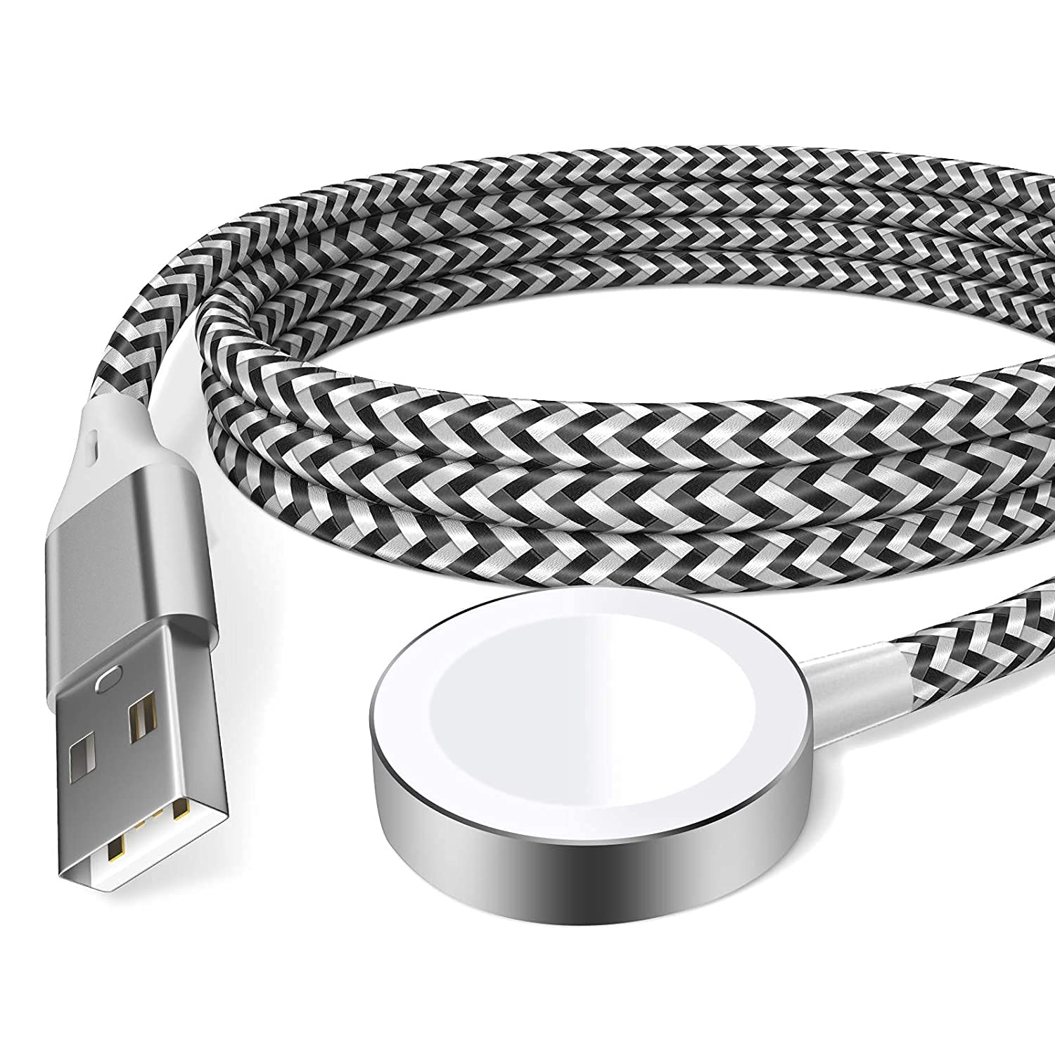 iWatching Watch Charger Charging Cable Nylon Braided Cable Cord Compatible for iWatch Series 6 SE 5 4 3 2 1-1M (Sliver)