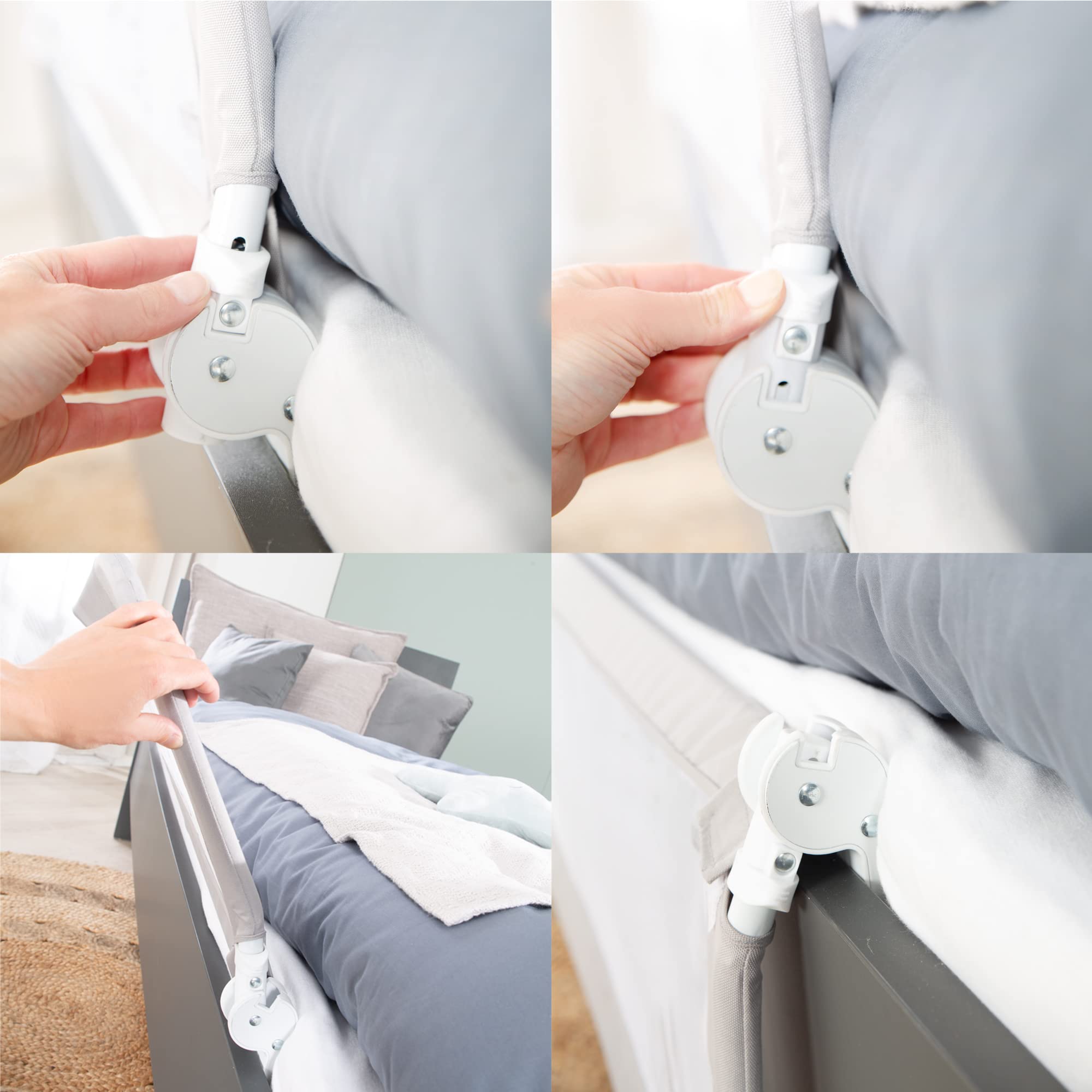 roba Barrière de Lit Enfant et Bébé Klipp-Klapp Inclinable et Antichute - Barre de Lit Rabattable - Longueur 100 cm - Hauteur 51 cm - Gris