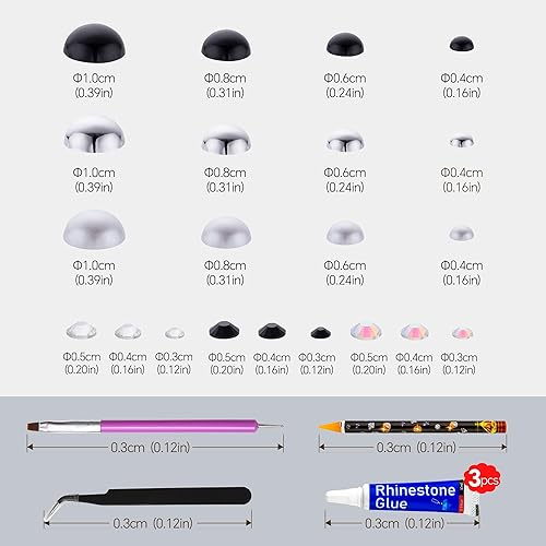 Miniatura 3 de Diamantes de imitación de perlas blancas y negras de 2.12 oz para manualidades, tamaño mixto de 0.116 a 0.394 pulgadas, color AB, medias perlas,