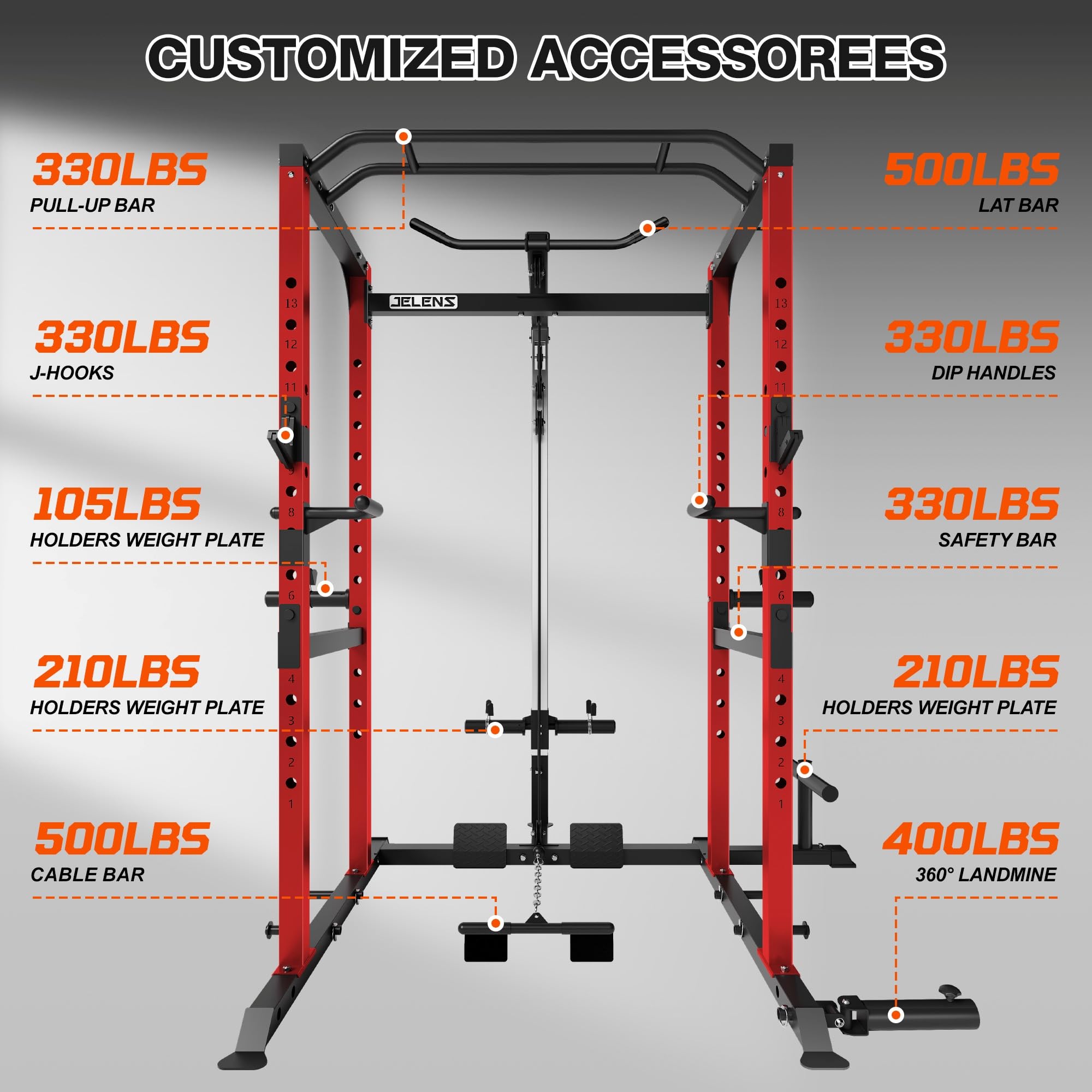 JELENS Power Cage - 2000LBS Home Gym Rack -8