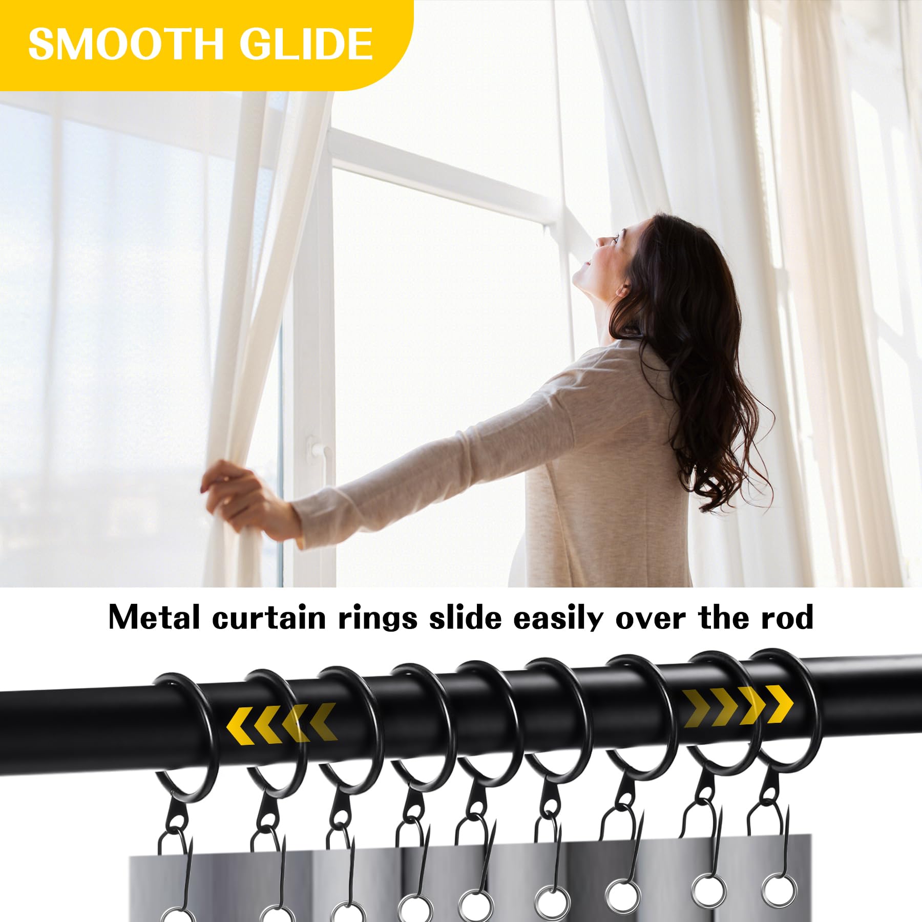 30 Set Black Curtain Rings With Hooks | 38mm Metal Drapery Pins For Rods Up To 1.25" | Window & Shower Curtains