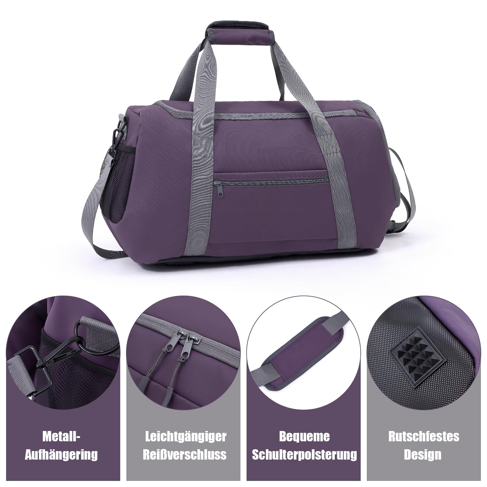 Zedelmaier Sporttasche Damen Herren Reisetasche Wasserabweisend Sporttasche mit Schuhfach Leichte Gym Bag Reisetasche Handgepäck 30L, Lila