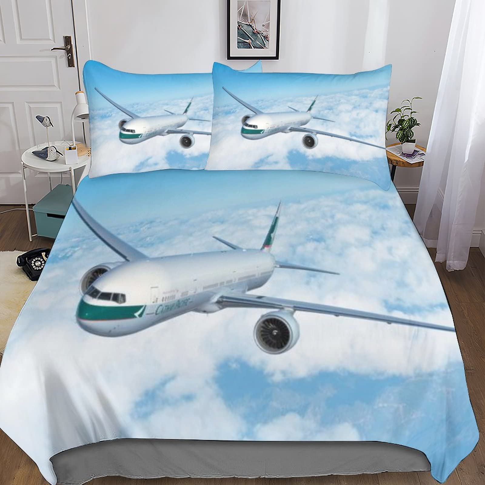 Housse de couette aéronefs 3D en microfibre haut de gamme parure de lit King motif vol réaliste