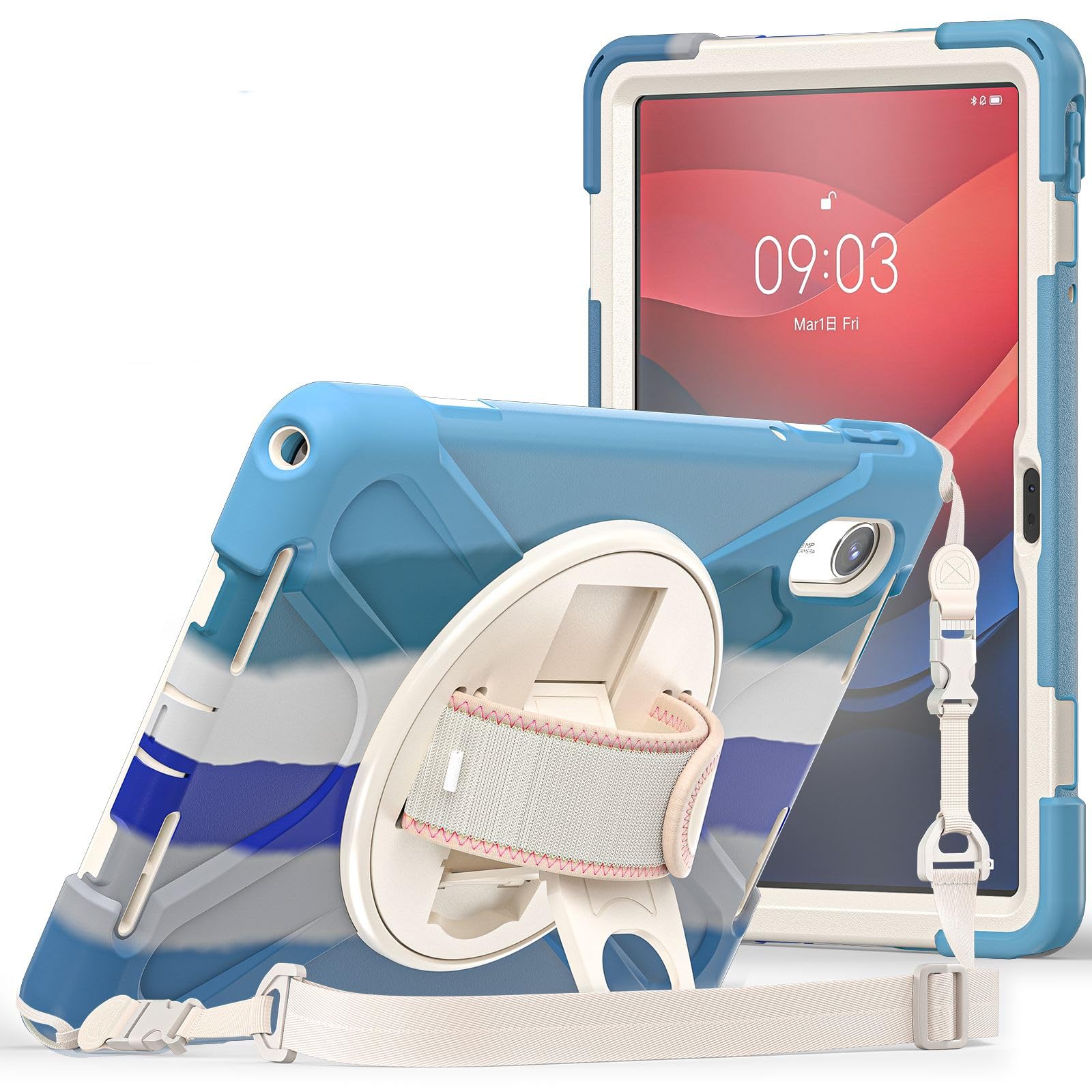 ProElite Cover for Lenovo Tab M11 11 inch Cover Case, Rugged 3 Layer Armor case Cover for Lenovo Tab M11 11 inch with Hand Grip & Rotating Kickstand with Shoulder Strap, Rainbow Blue-image-32
