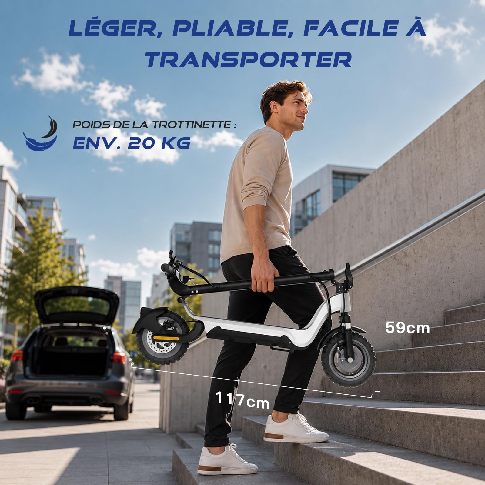 X3 Trottinette Électrique Adulte 48V 15Ah – Autonomie 50KM, Pneus 10" Tout-Terrain, Double Suspension, App Mobile, Freins à Disque, Cadre Magnésium Pliable