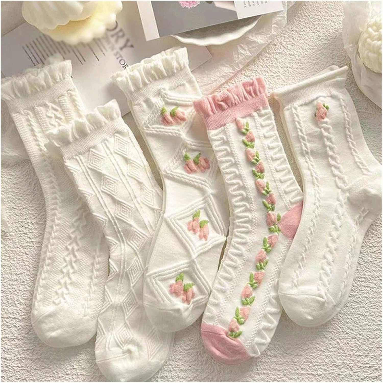 Cute Harajuku Lolita Powder Socks JK Girl Tube Socks College Students Lace Socks