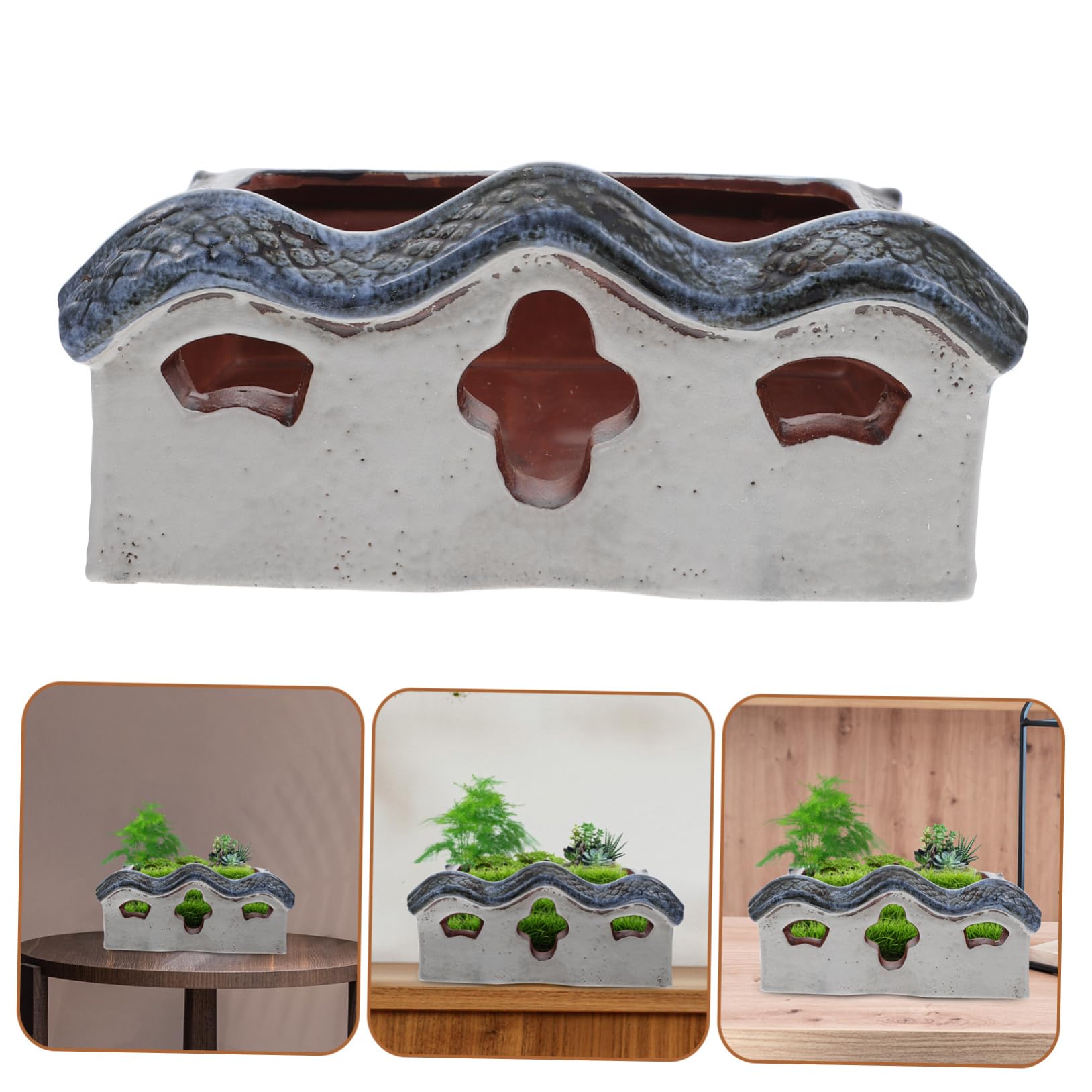 Toddmomy Ceramiczny Retro Doniczka Kształcie Domku Kreatywny Ozdobny Kwietnik Rośliny Stylowy Flowerpot Do Ogrodu Lub Dekoracji Wnętrz