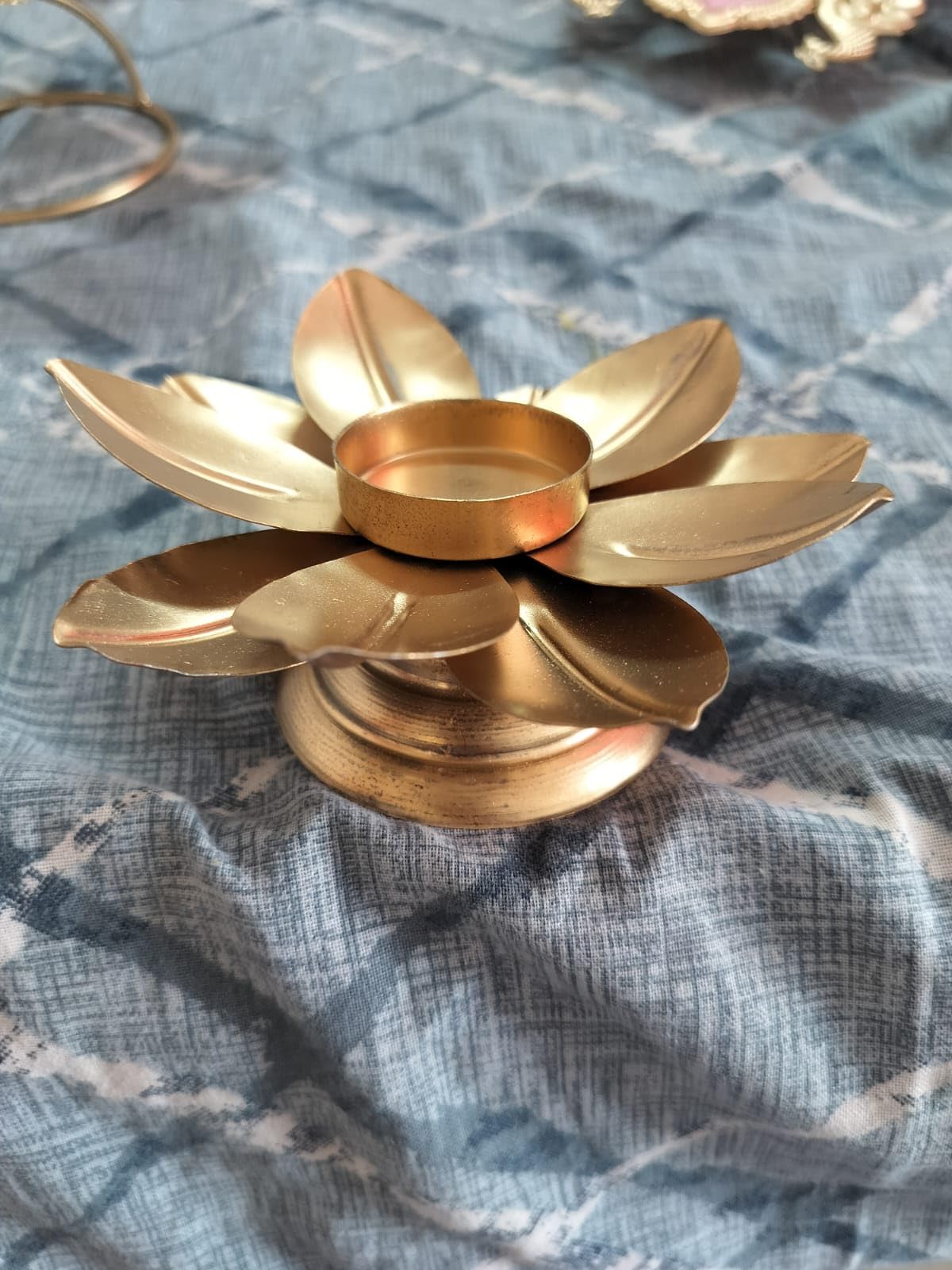 Metal Lotus Flower Candle Holder, Gold, Decorative Pedestal Stand, Layered Petal Design-image-27