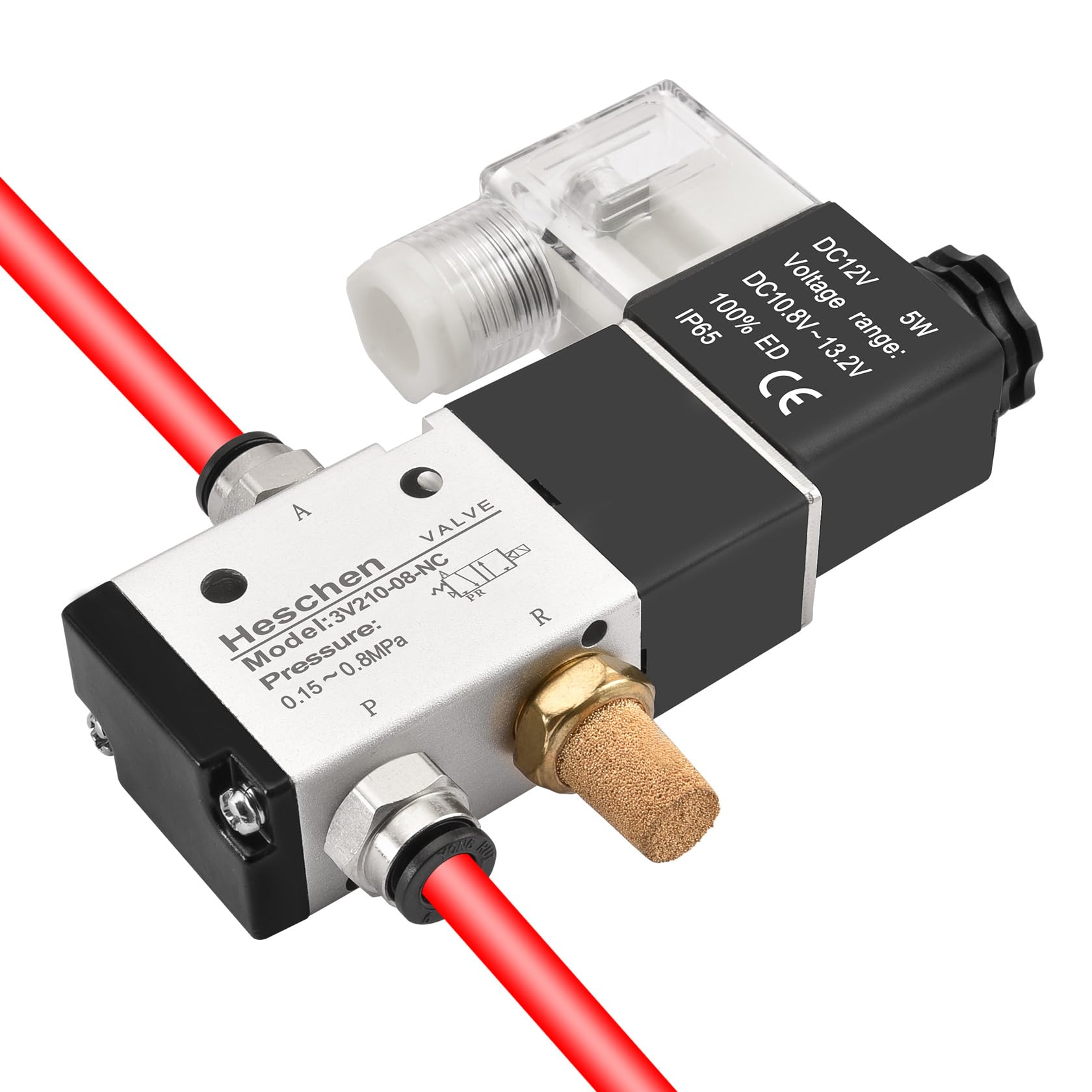 Heschen Elektryczny pneumatyczny zawór elektromagnetyczny 3V210-08 PT1/4 3/2-drożny (DC 12 V)