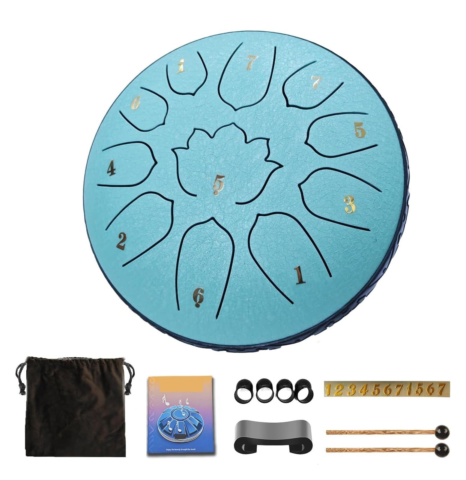 Steel Tongue Drum, 6 pouces 11 notes, tambour de musique d'instrument de percussion éthéré de Glucophone(Skyblue)