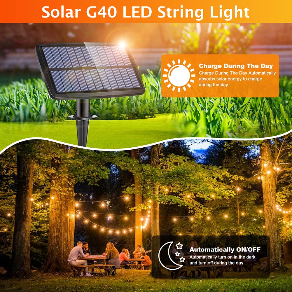 Catena Luminosa Esterno Solare, Romwish 9M/30FT Impermeabile Luci Esterno Energia Solare con 15+1 Lampadina, 4 Modalità Catena Luminosa Solare per Terrazzo, Festa, Matrimonio, Patio, Jardin
