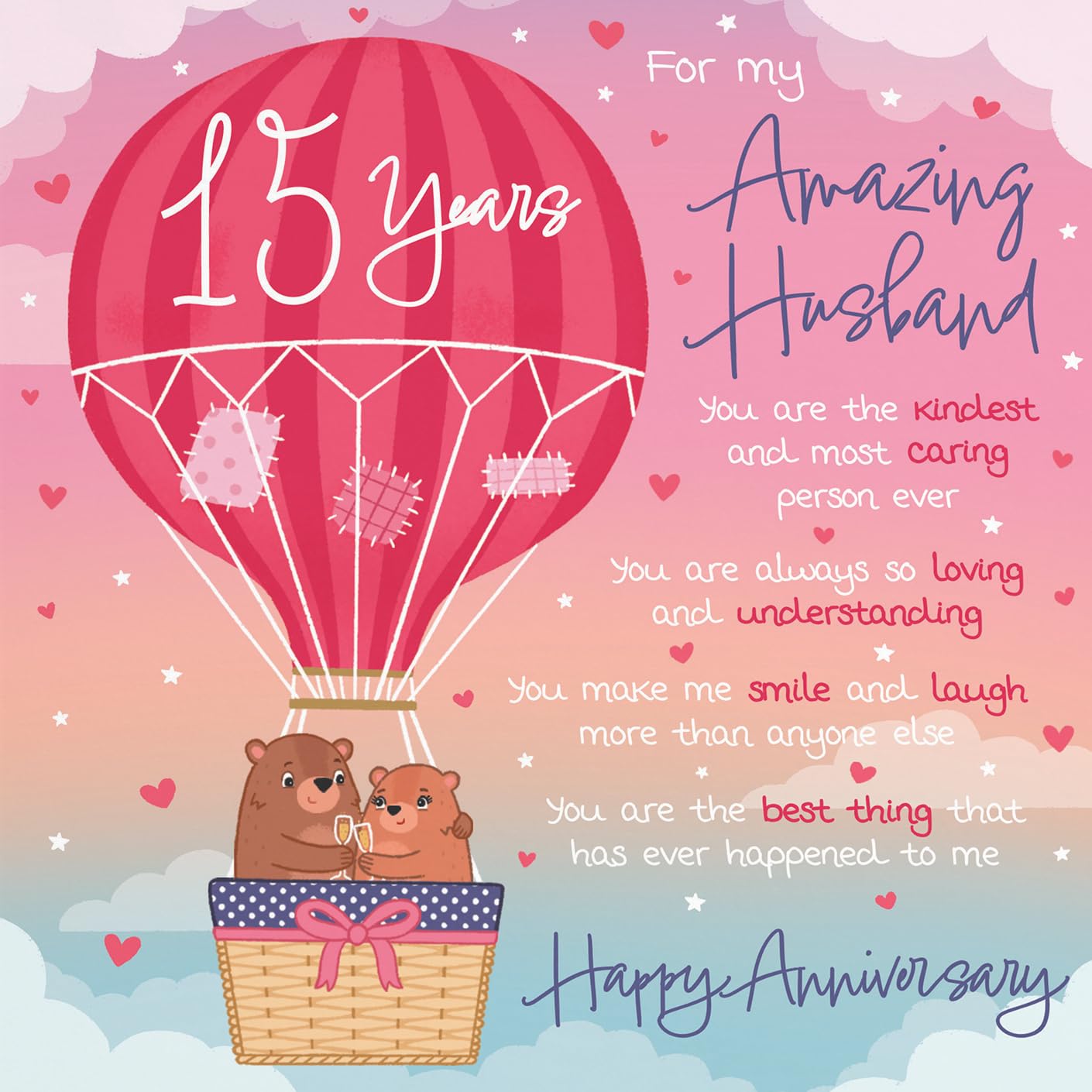 Hunts England, Husband 15th Anniversary Poem Card, Love Is In The Air, Beautiful Love Verse, Cute Bears - Image 2