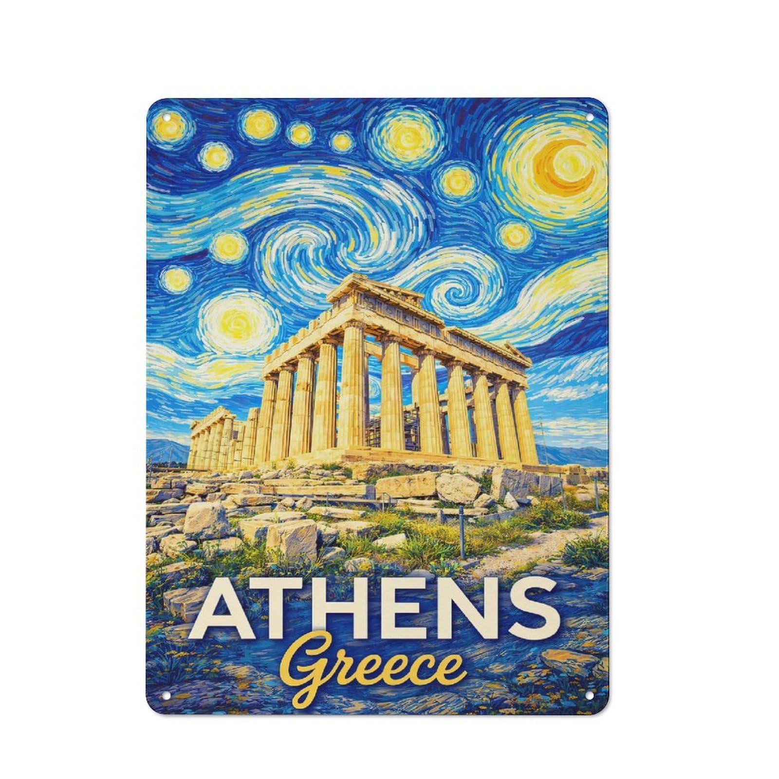 Junmoney Style-6 Classic Athens Greece Starry Night Metal Sign 40X30cm, Classic Pub Decor For Diner, Restaurant, Shed Or Kitchen