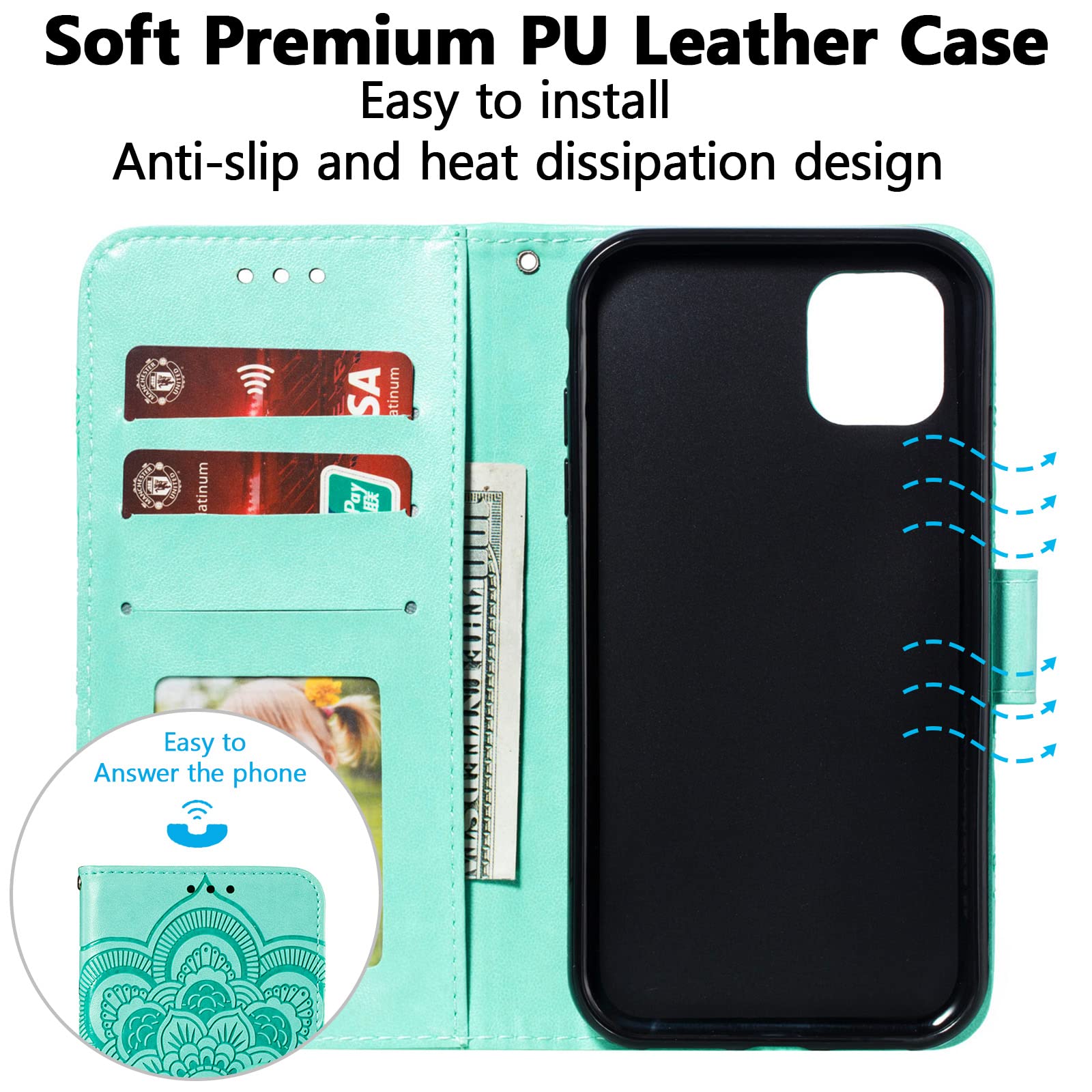 EYZUTAK Capa Mandala para iPhone 14 Pro, carteira flip de couro
