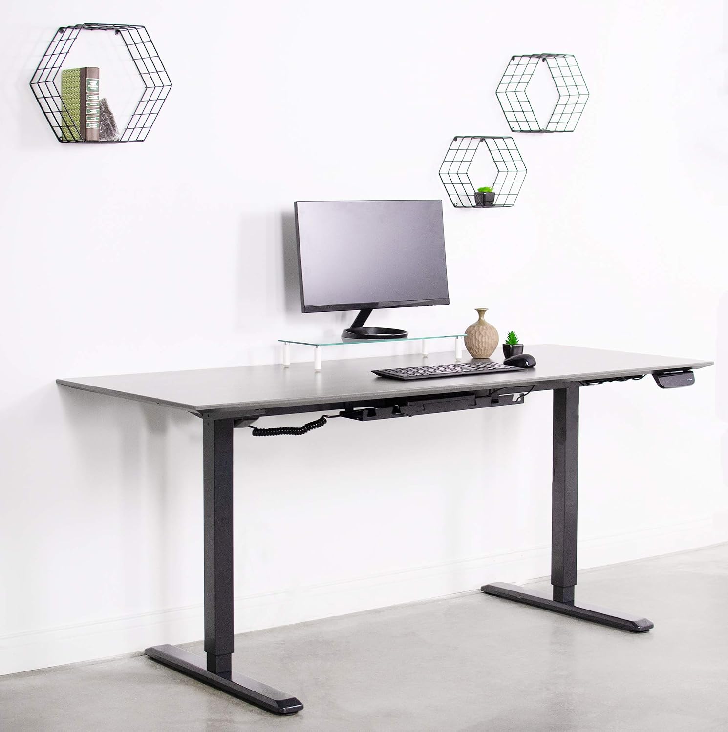VIVO Electric Stand Up Desk Frame Workstation with Memory Touch Pad, Single Motor Ergonomic Standing Height Adjustable Base, Black, DESK-V102E