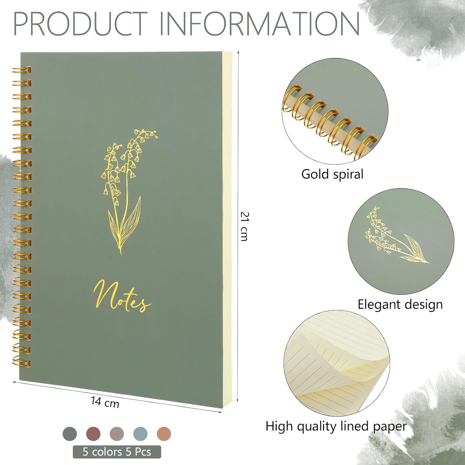 Gueevin 5 Pack Spiral Notebook Aesthetic School Supplies A5 Wide Ruled 160 Pages/ 80 Sheets Cute Notebook for Work Students School Office Supplies(Soft Colors,Classic) - Image 3