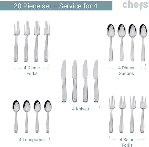 Miniatura 3 de Chefs Juego de cubiertos de acero inoxidable 1810, 20 piezas, servicio para 4, arena azore